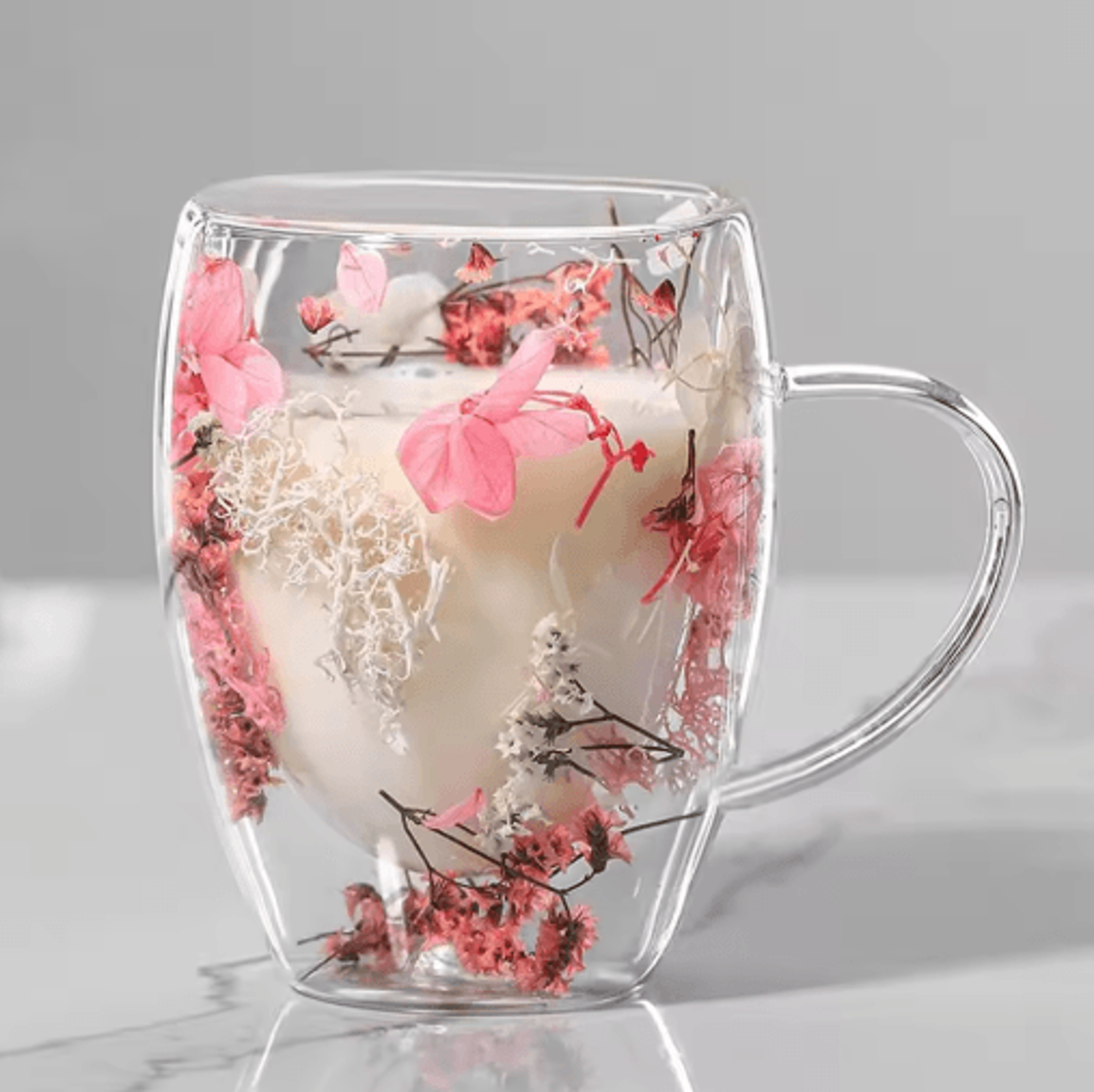 350ml Dried Flower Glass Mug  DoubleWall Coffee Cup With Handle 10