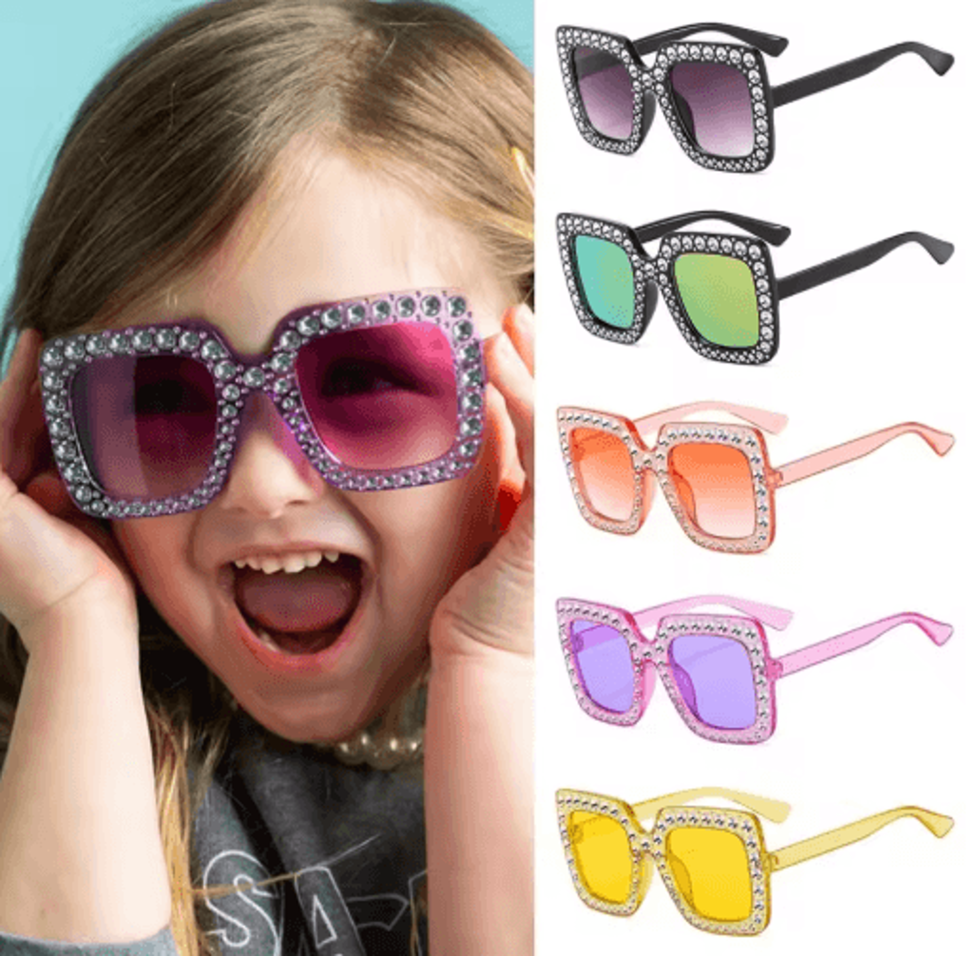 sparkling rhinestone square sunglasses for girls – retro crystal style