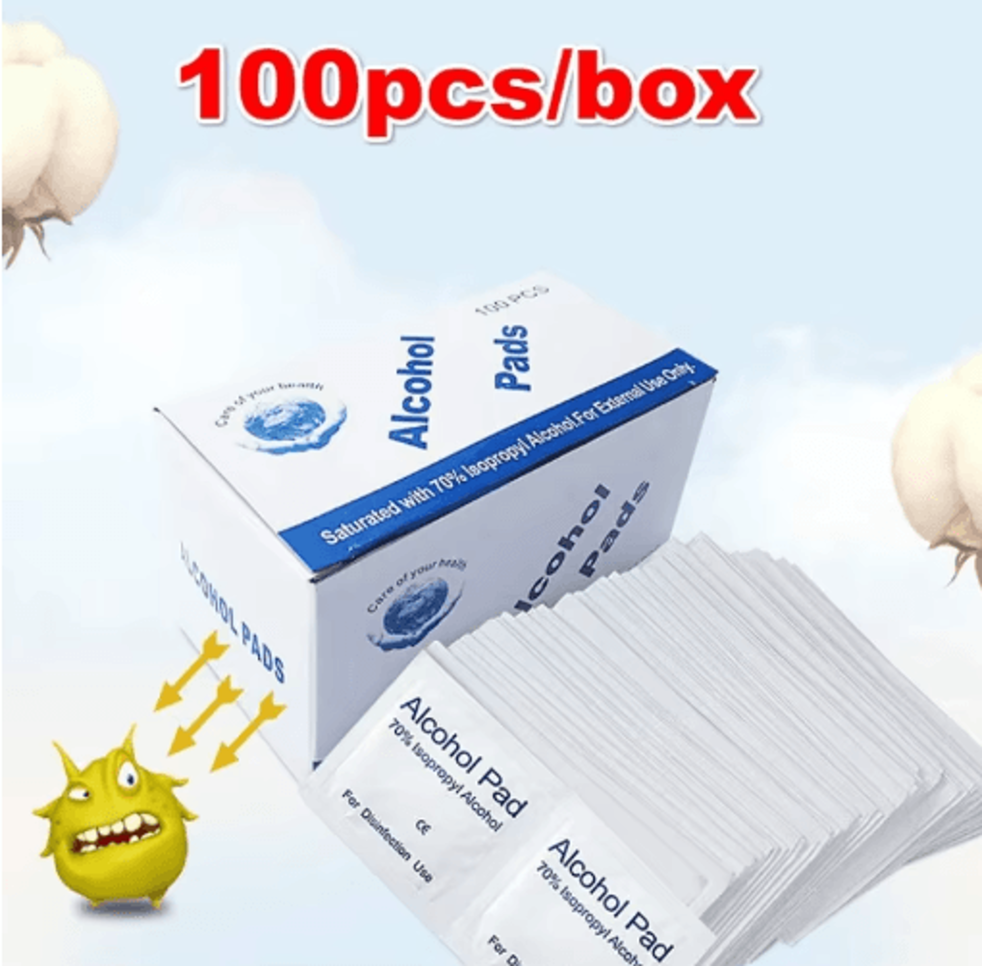 100PCS 70 Alcohol Prep Pads  Portable Phone Cleaning Wipes 0