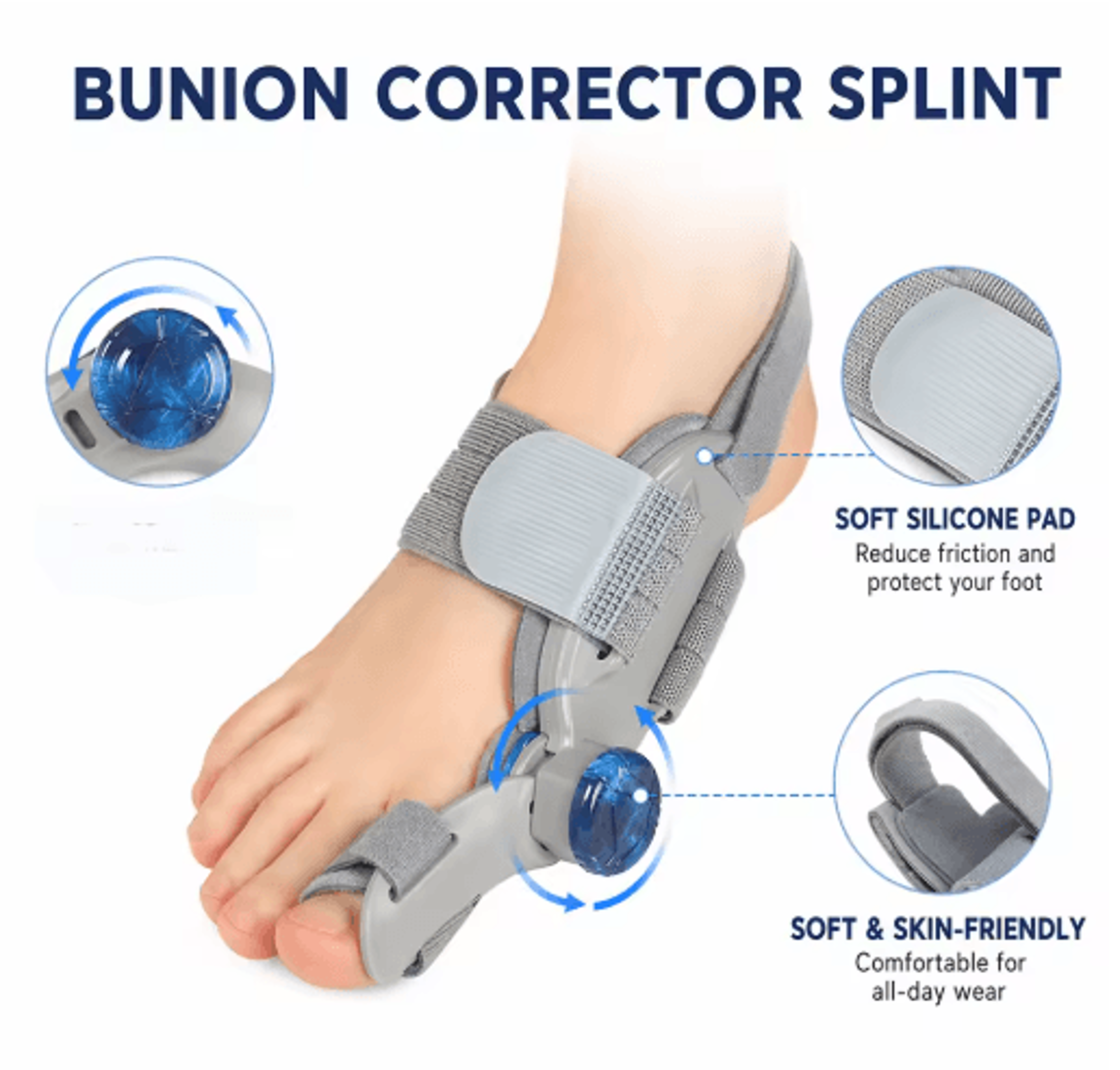 adjustable bunion splint – rotatable big toe separator & alignment brace
