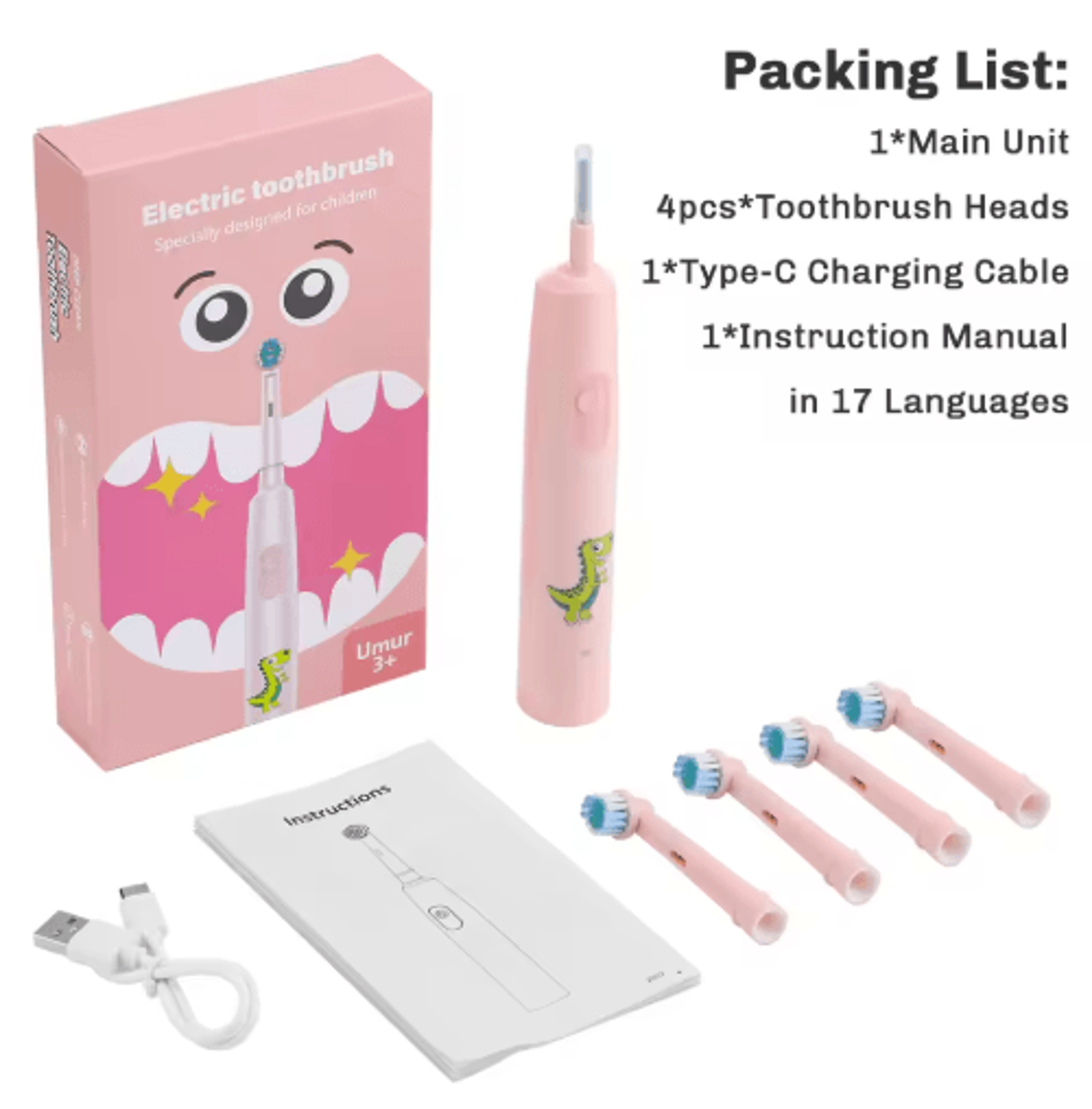 Kids Sonic Electric Toothbrush  3 Cleaning Modes  4 Replacement Heads 1