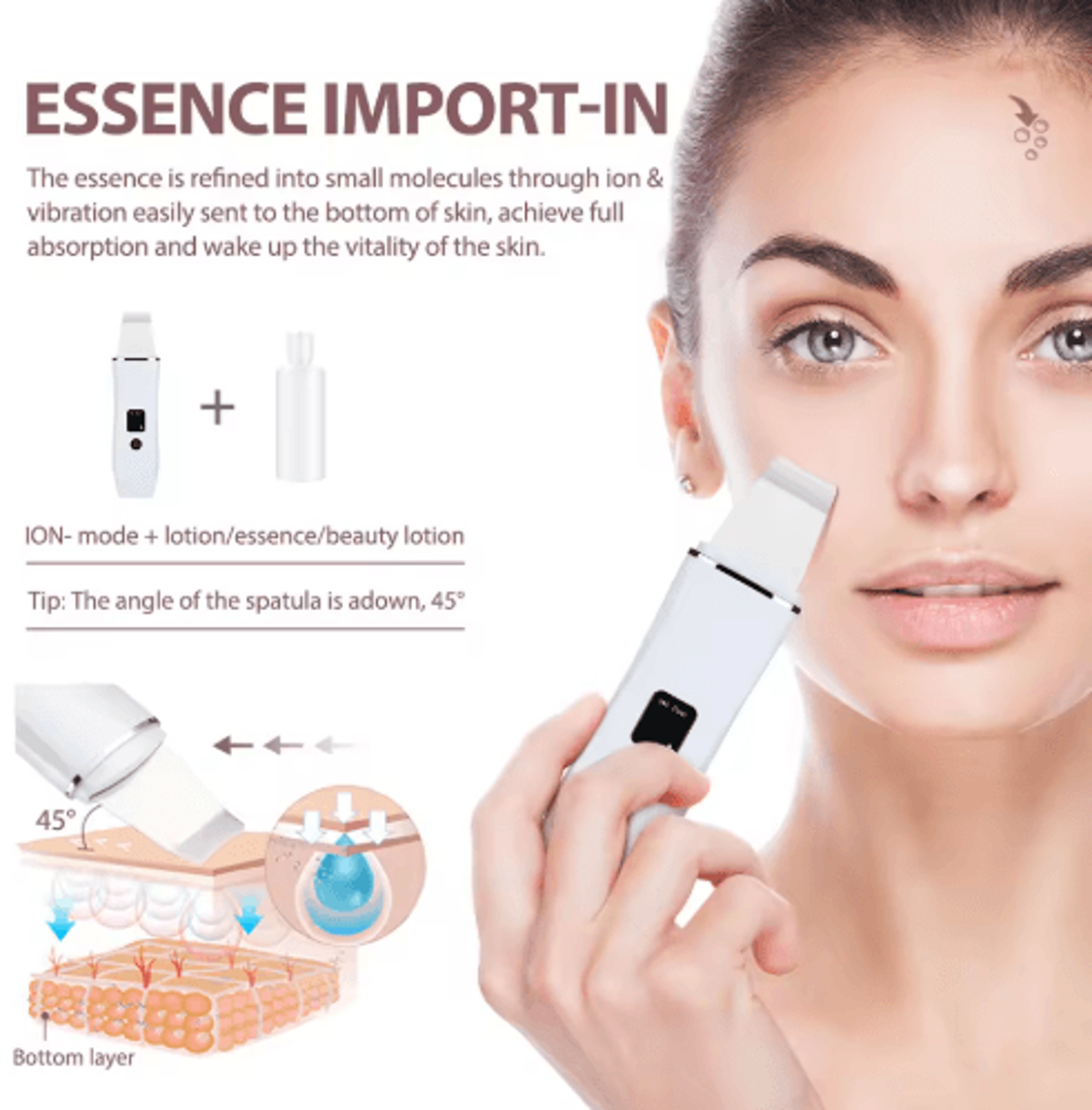Ultrasonic Skin Scrubber  EMS Facial Cleansing  Massage Spatula 7