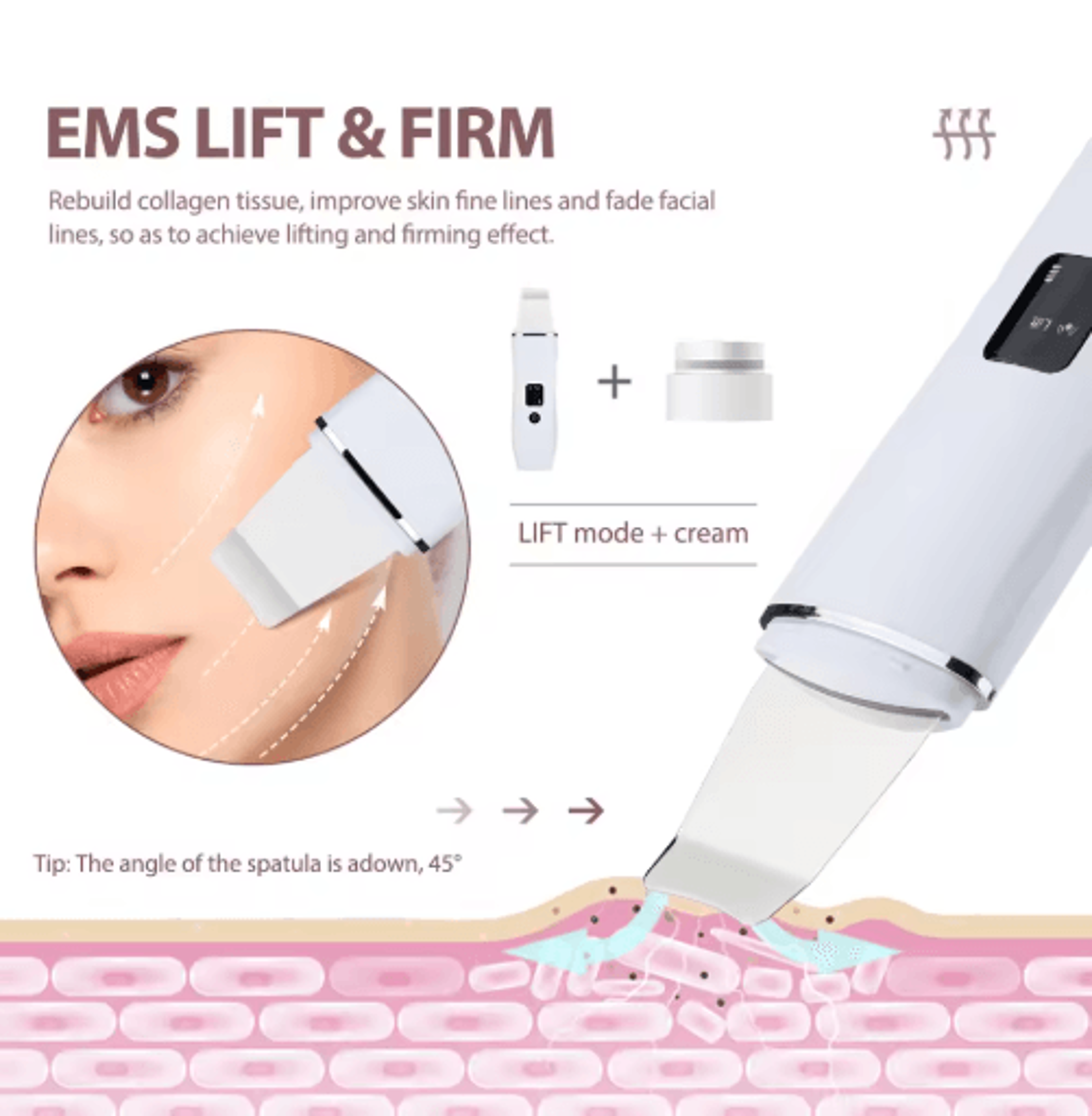 Ultrasonic Skin Scrubber  EMS Facial Cleansing  Massage Spatula 6