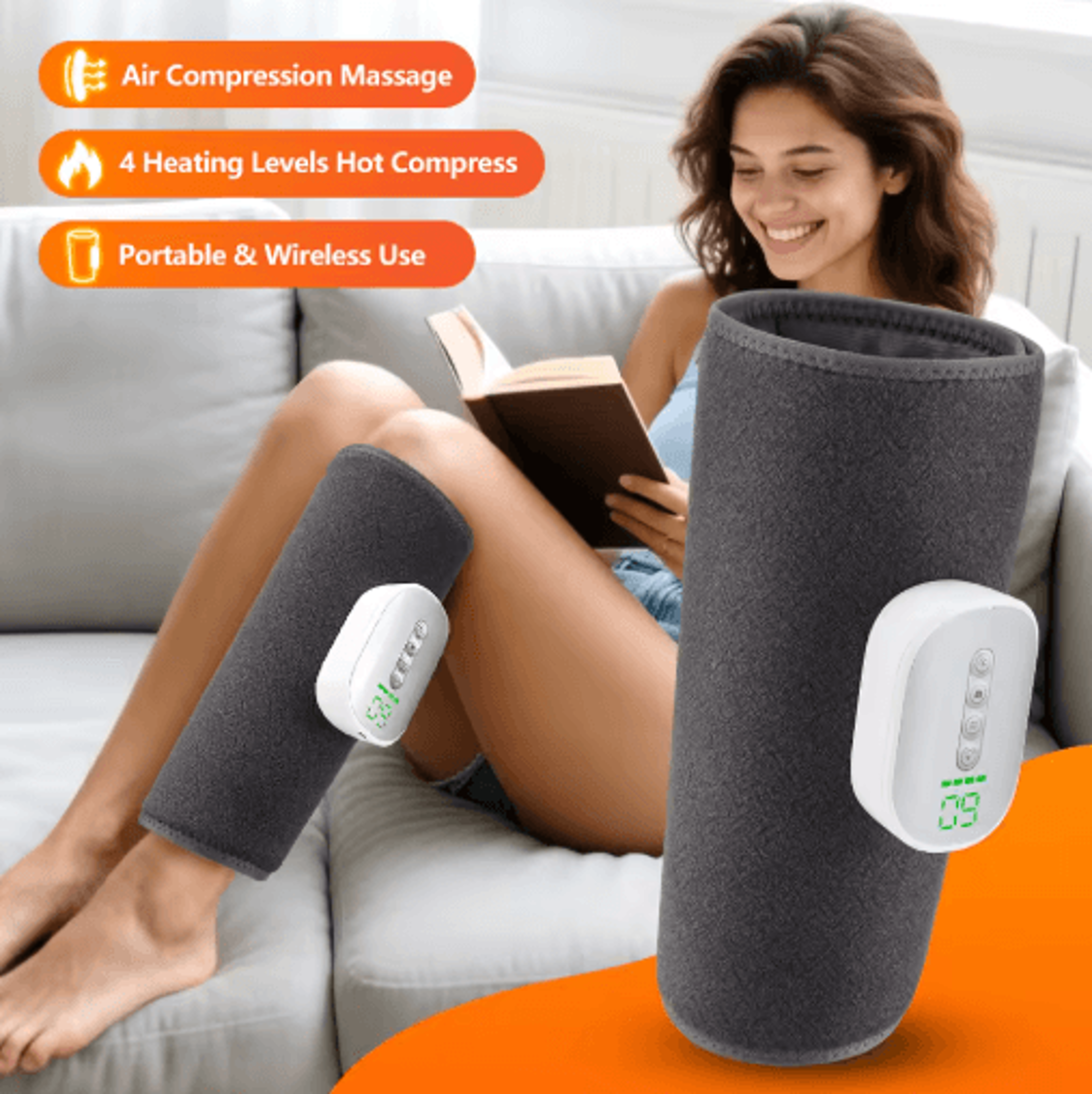 Wireless Air Compression Leg Massager  Heated Calf  Foot Relaxation Wrap 0