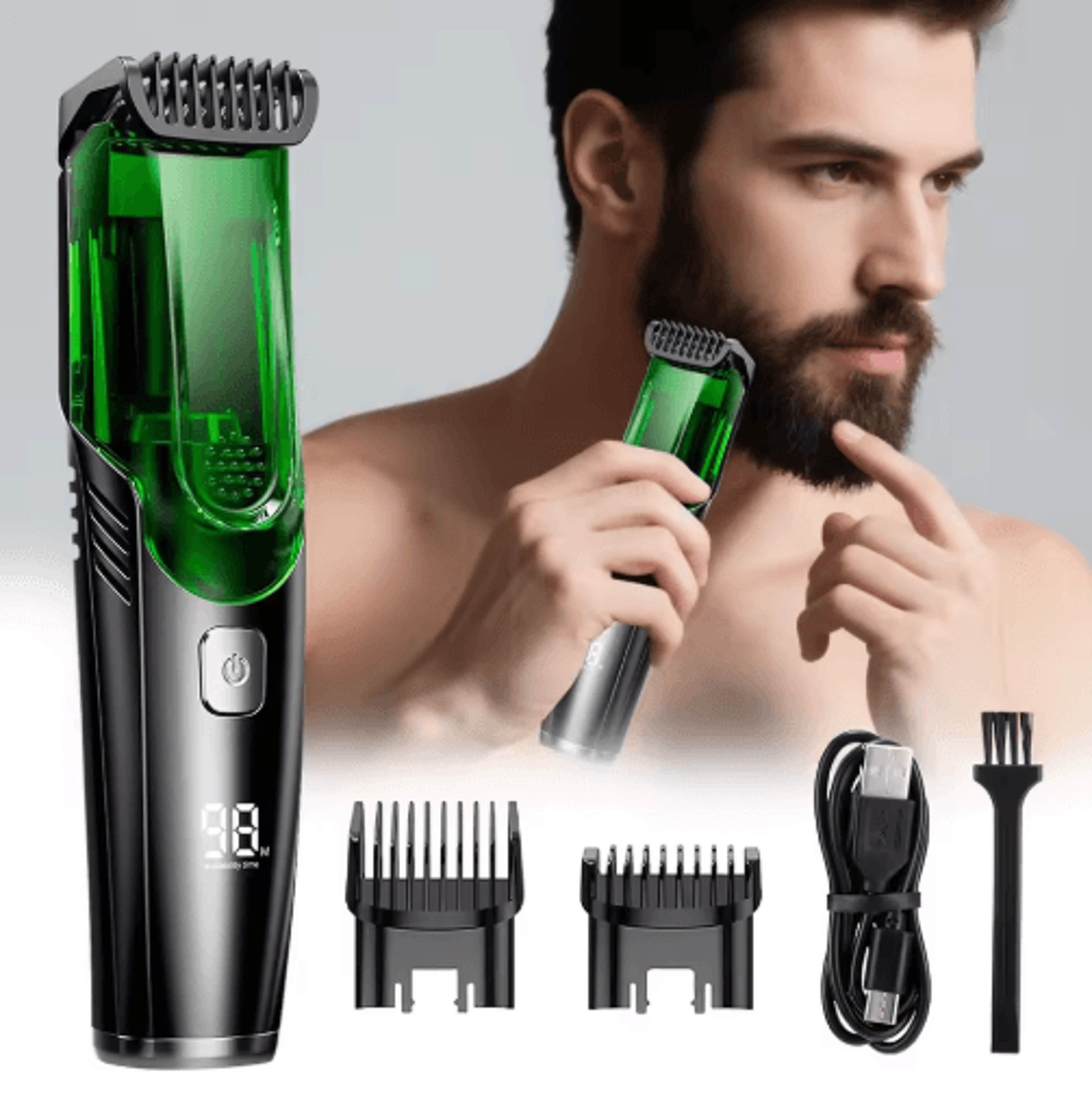 cordless vacuum beard trimmer – rechargeable 20-length grooming clipper