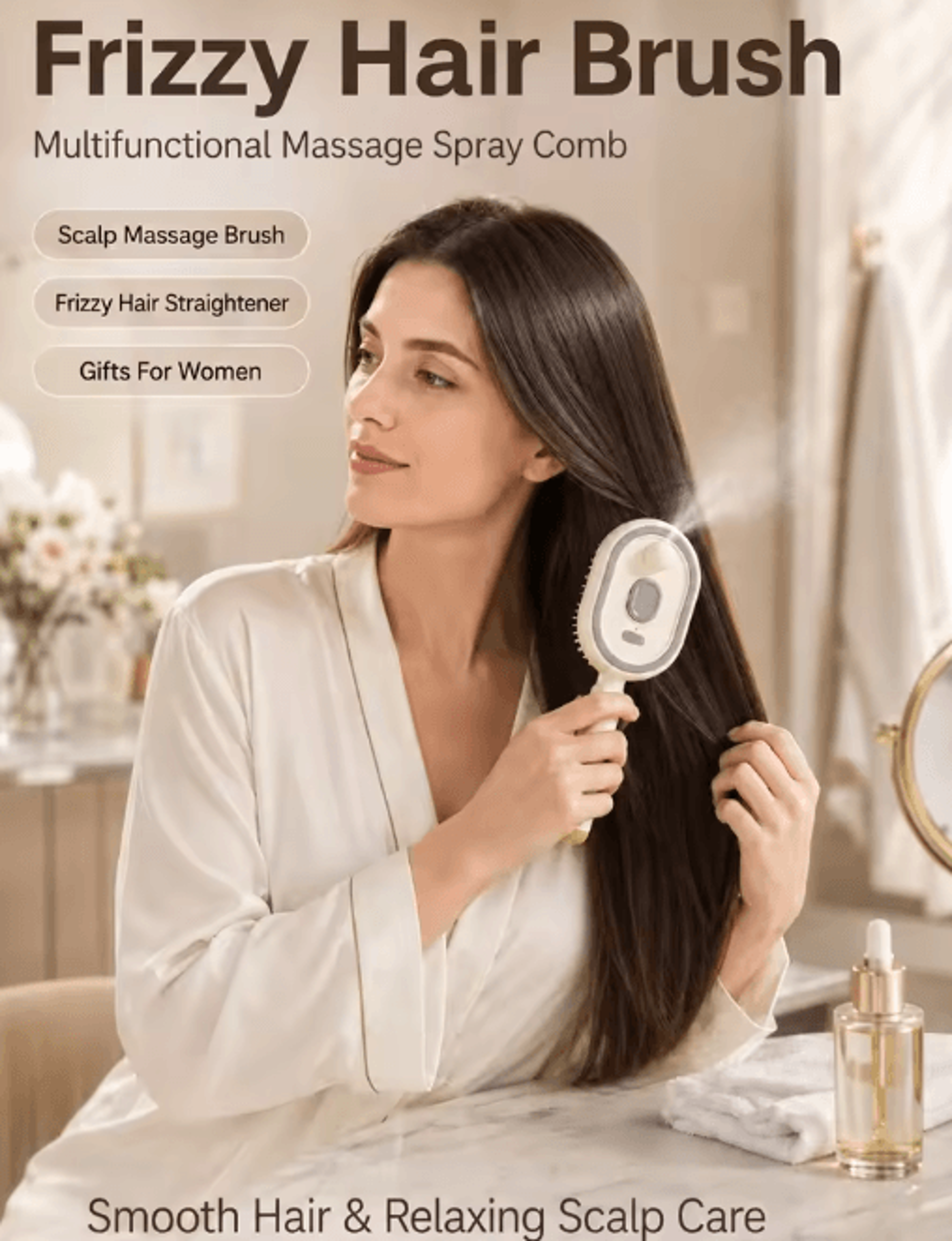 multifunctional spray hair brush – scalp massage & frizz smoothing comb