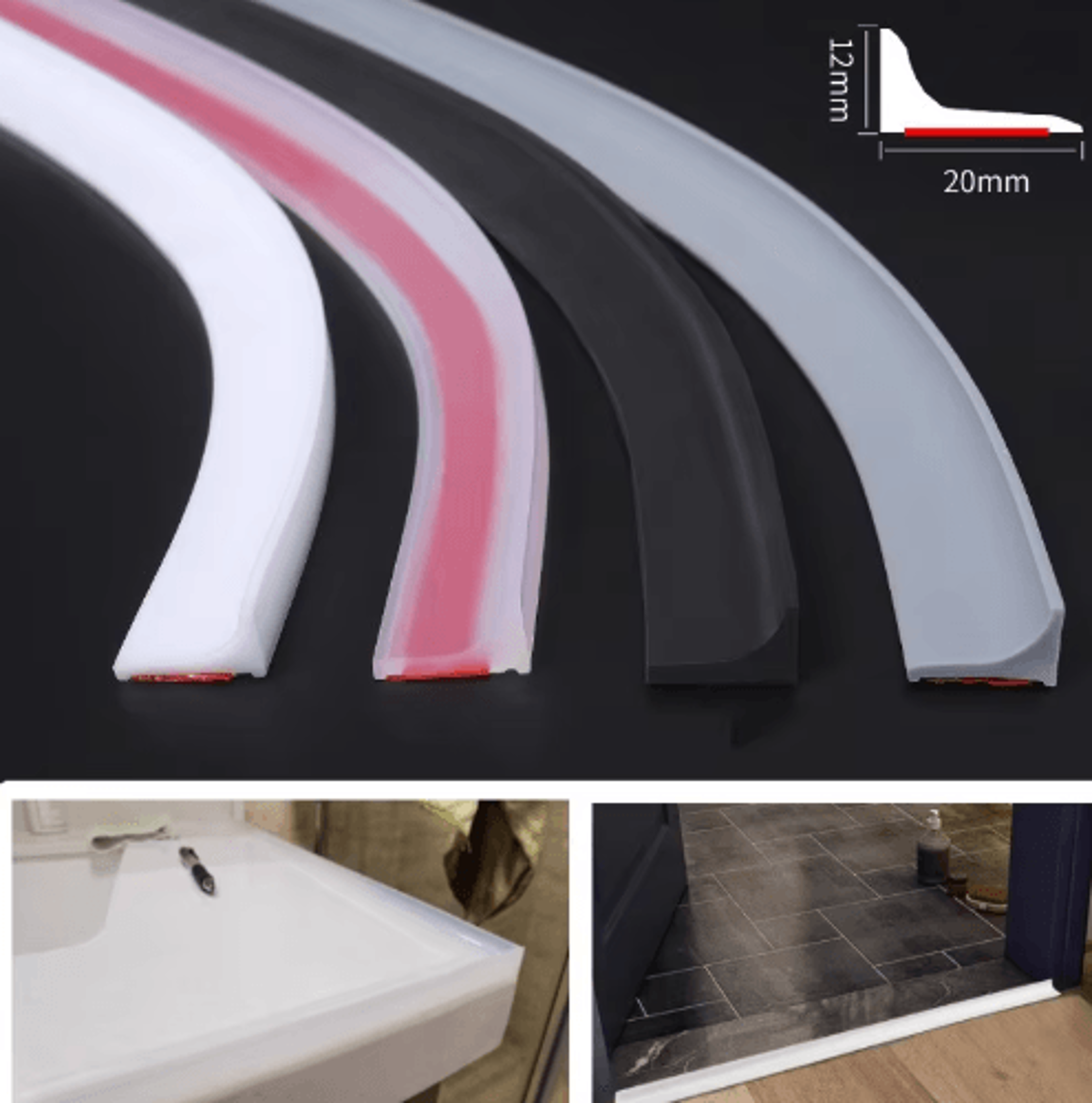 silicone shower water dam – self-adhesive bathroom sealing strip
