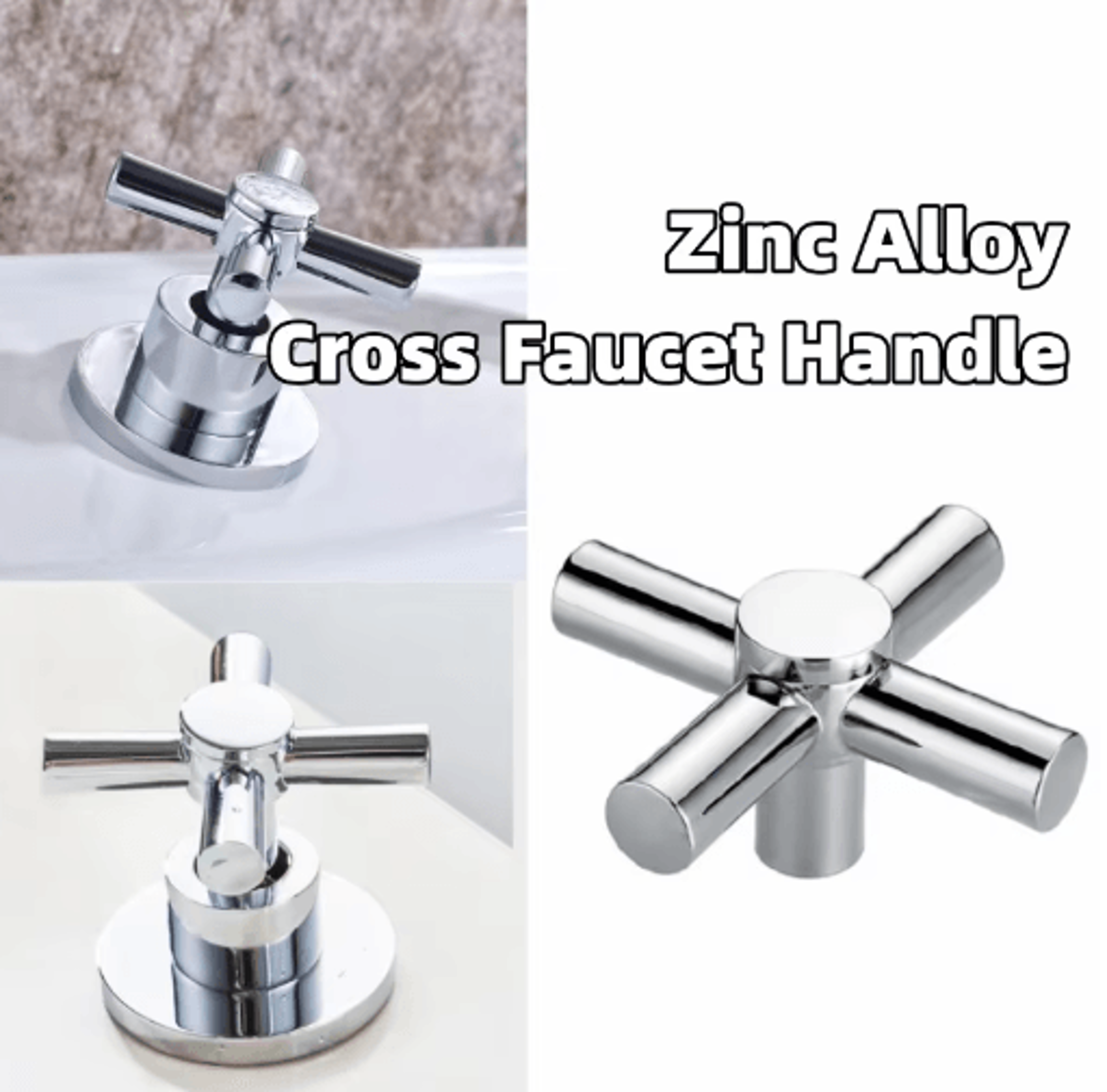Zinc Alloy Cross Faucet Handle  Hot  Cold Tap Replacement Knob 0