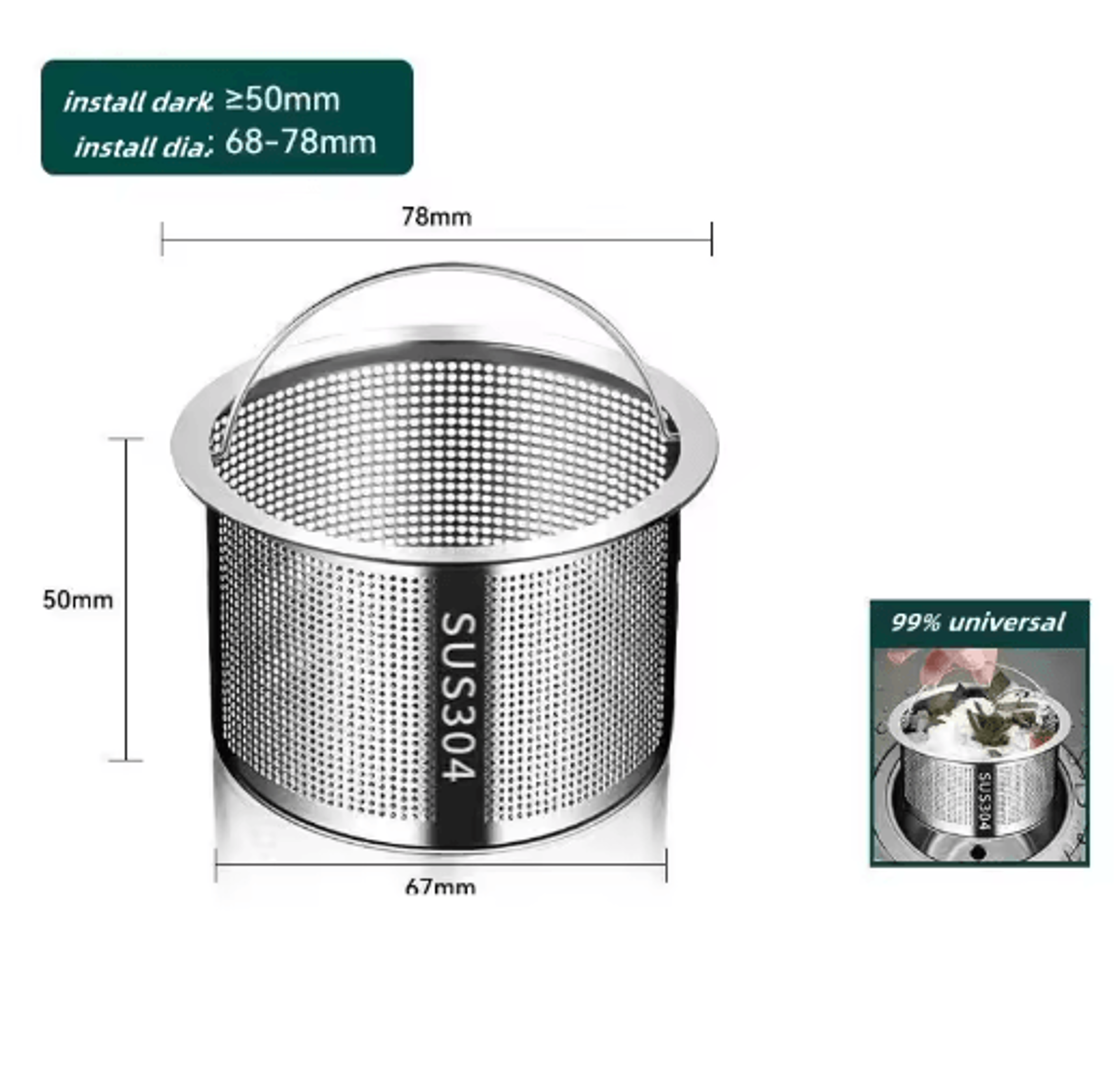 Stainless Steel Kitchen Sink Strainer  Drain Filter Basket With Handle 4