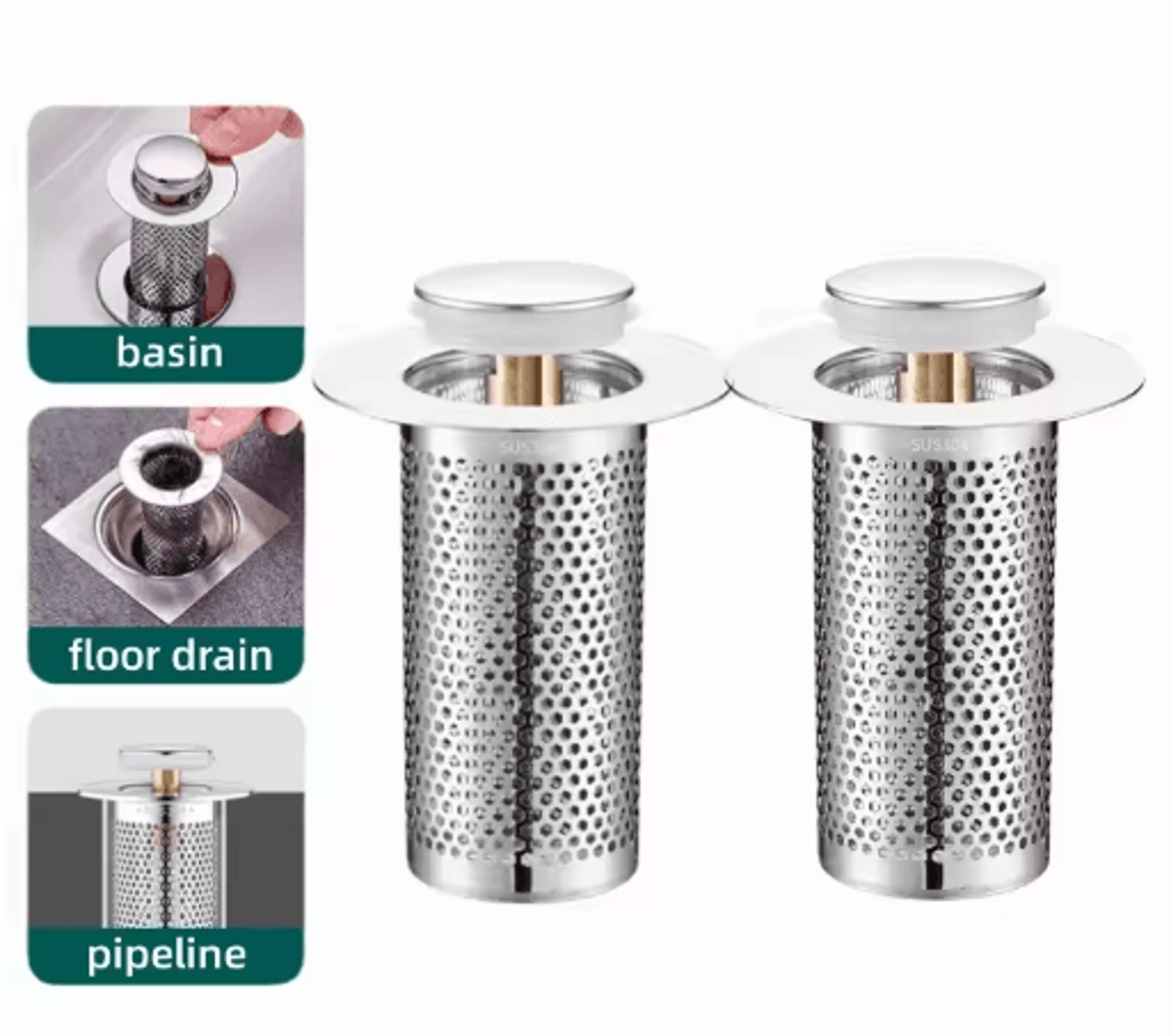 stainless steel pop-up drain stopper – mesh hair catcher filter