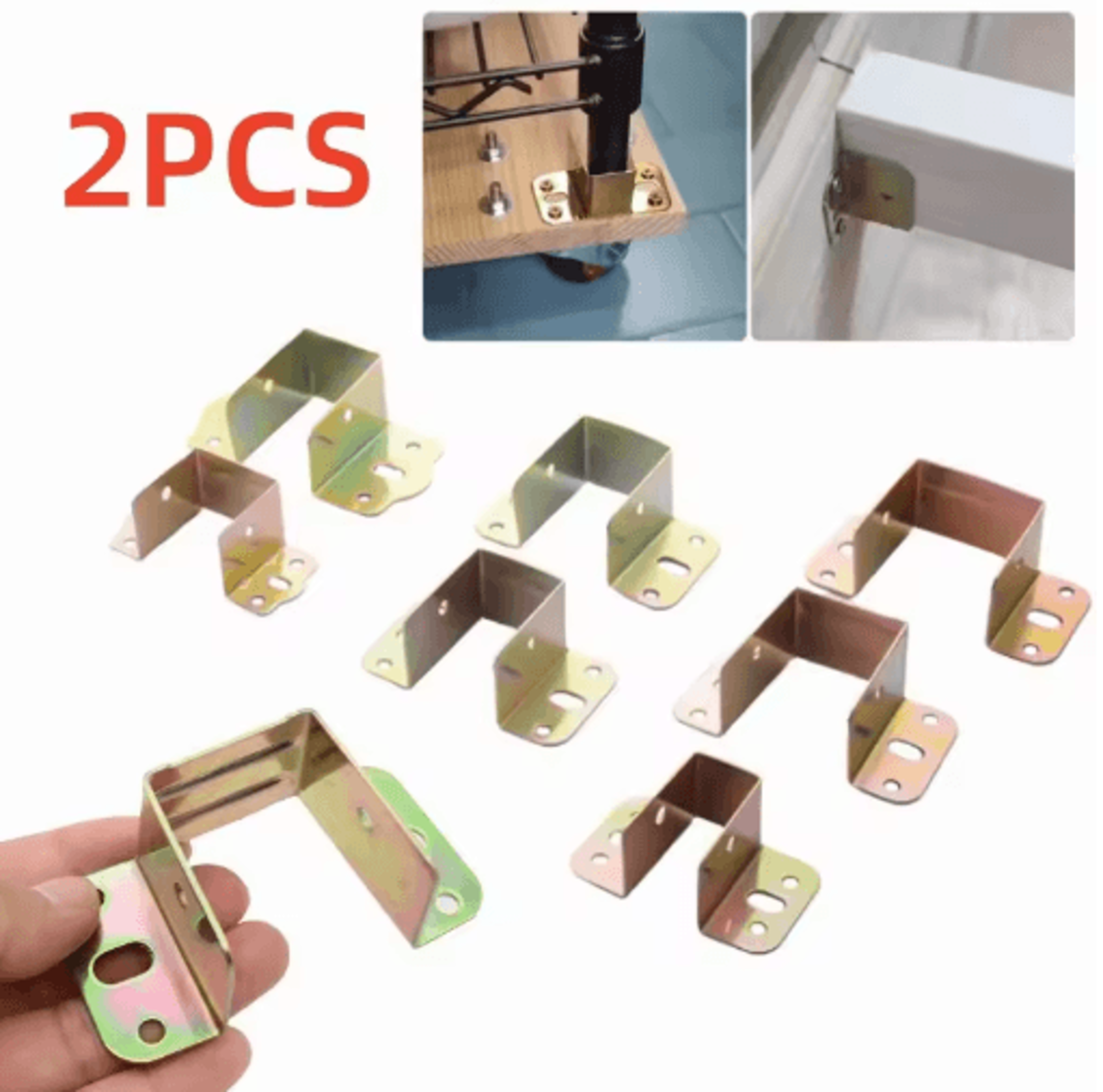 2PCS UShaped Metal Bed Frame Brackets  Rail Fixing Connectors 0