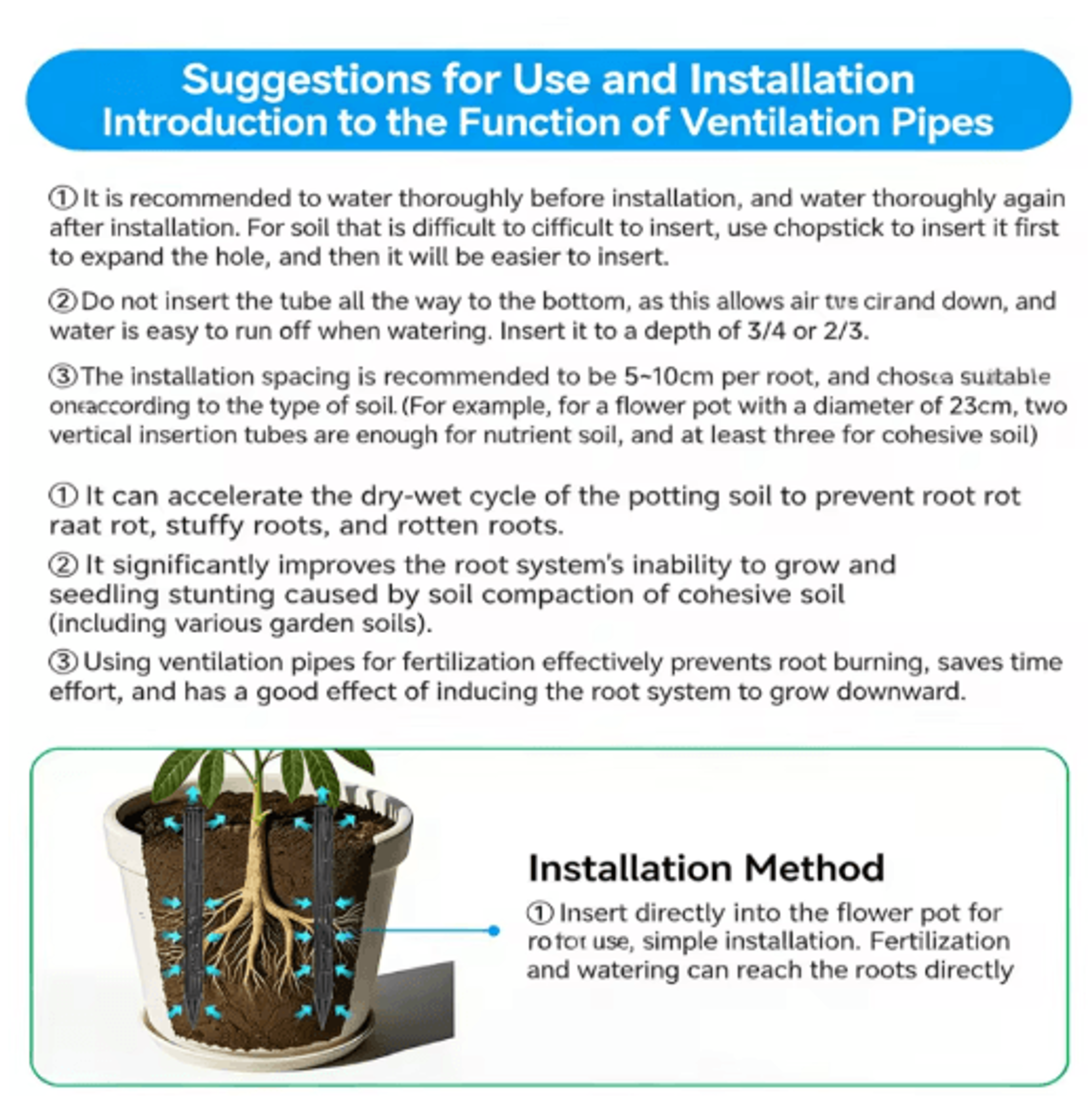 1020PCS Plant Aeration Tubes  Pot Root Ventilation  Watering Helpers 8