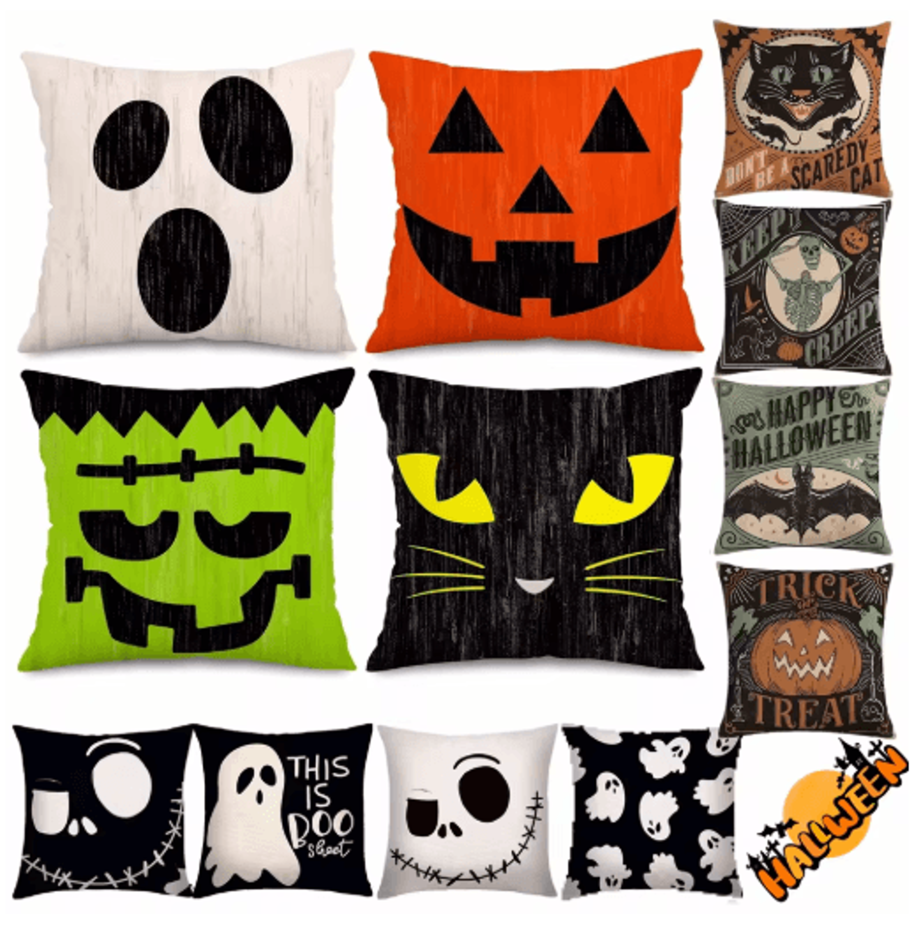 4PCS Halloween Pillow Covers  Pumpkin Cat  Ghost Cushion Decor 0