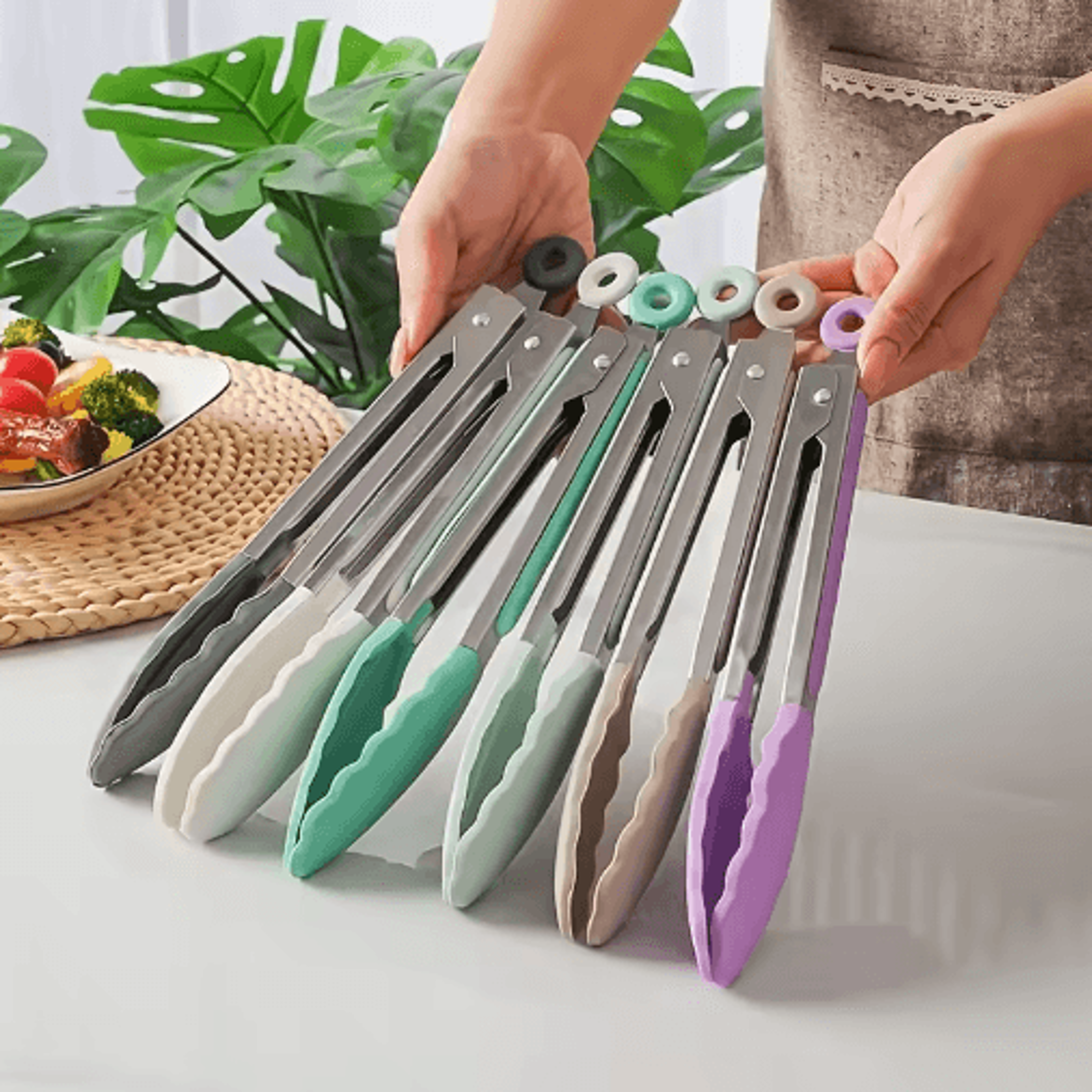 9Inch Stainless Steel Cooking Tongs  NonSlip Silicone Tip Kitchen Tongs 15