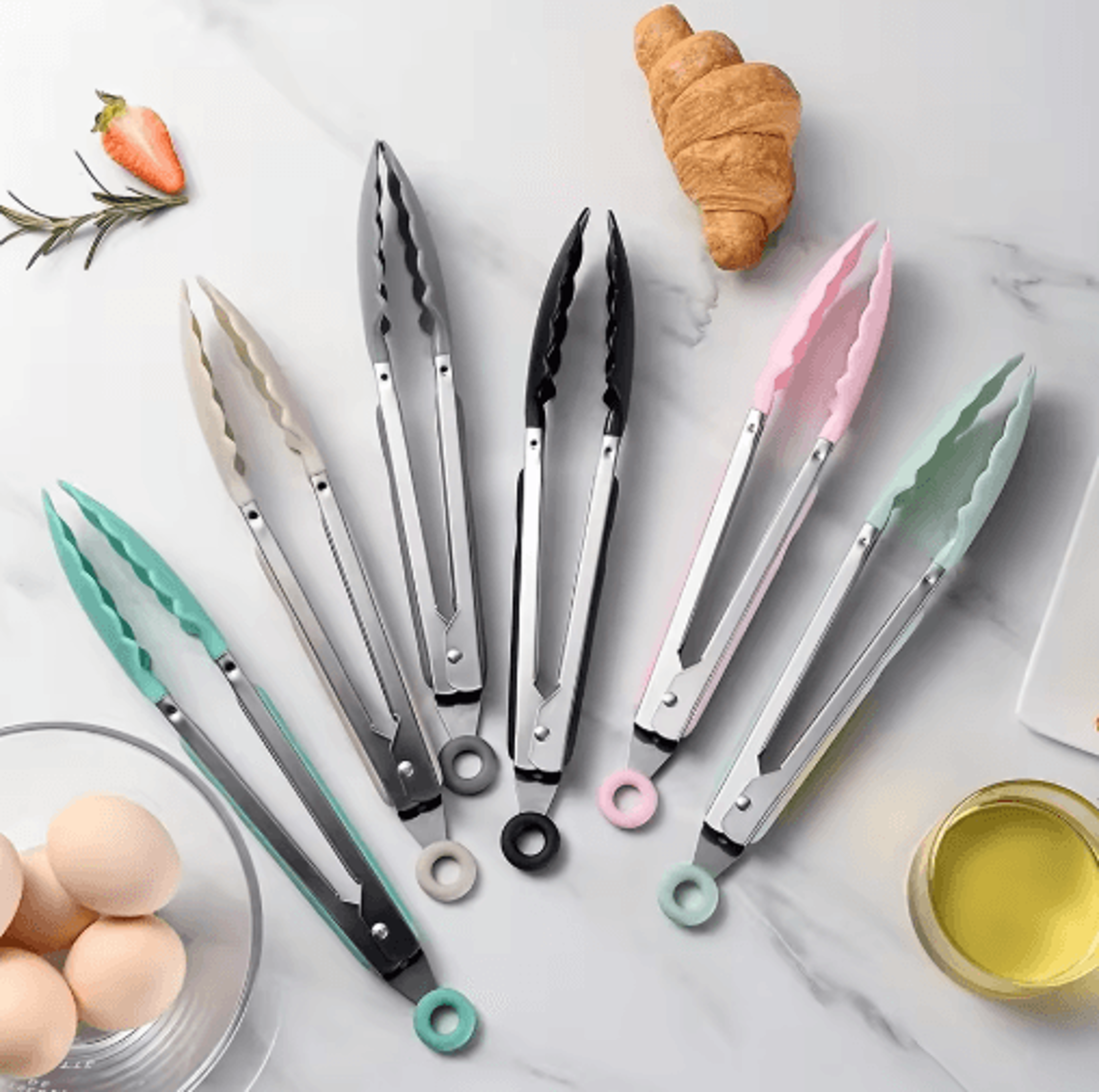 9Inch Stainless Steel Cooking Tongs  NonSlip Silicone Tip Kitchen Tongs 12