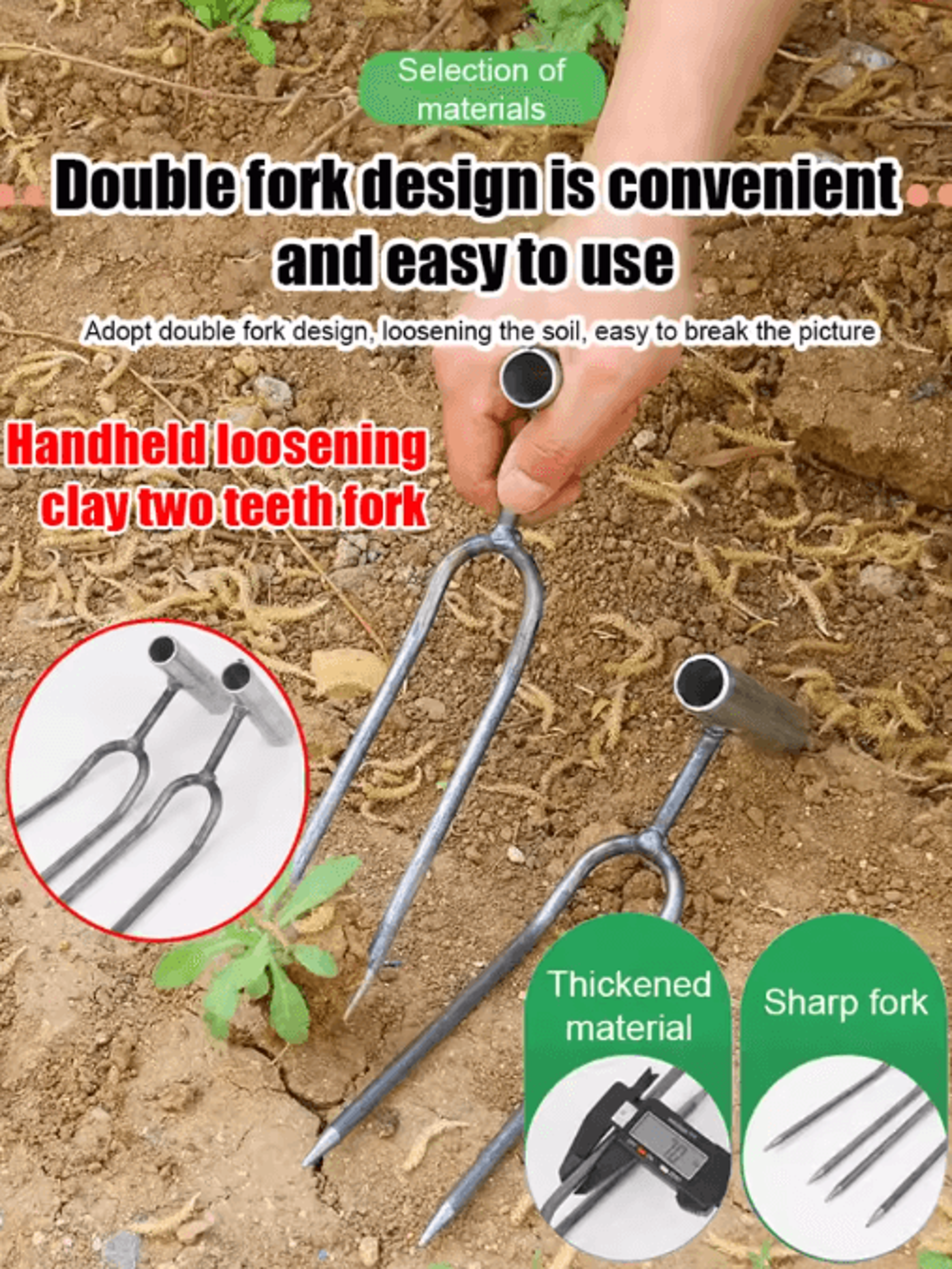 stainless steel two-prong garden fork & hand cultivator