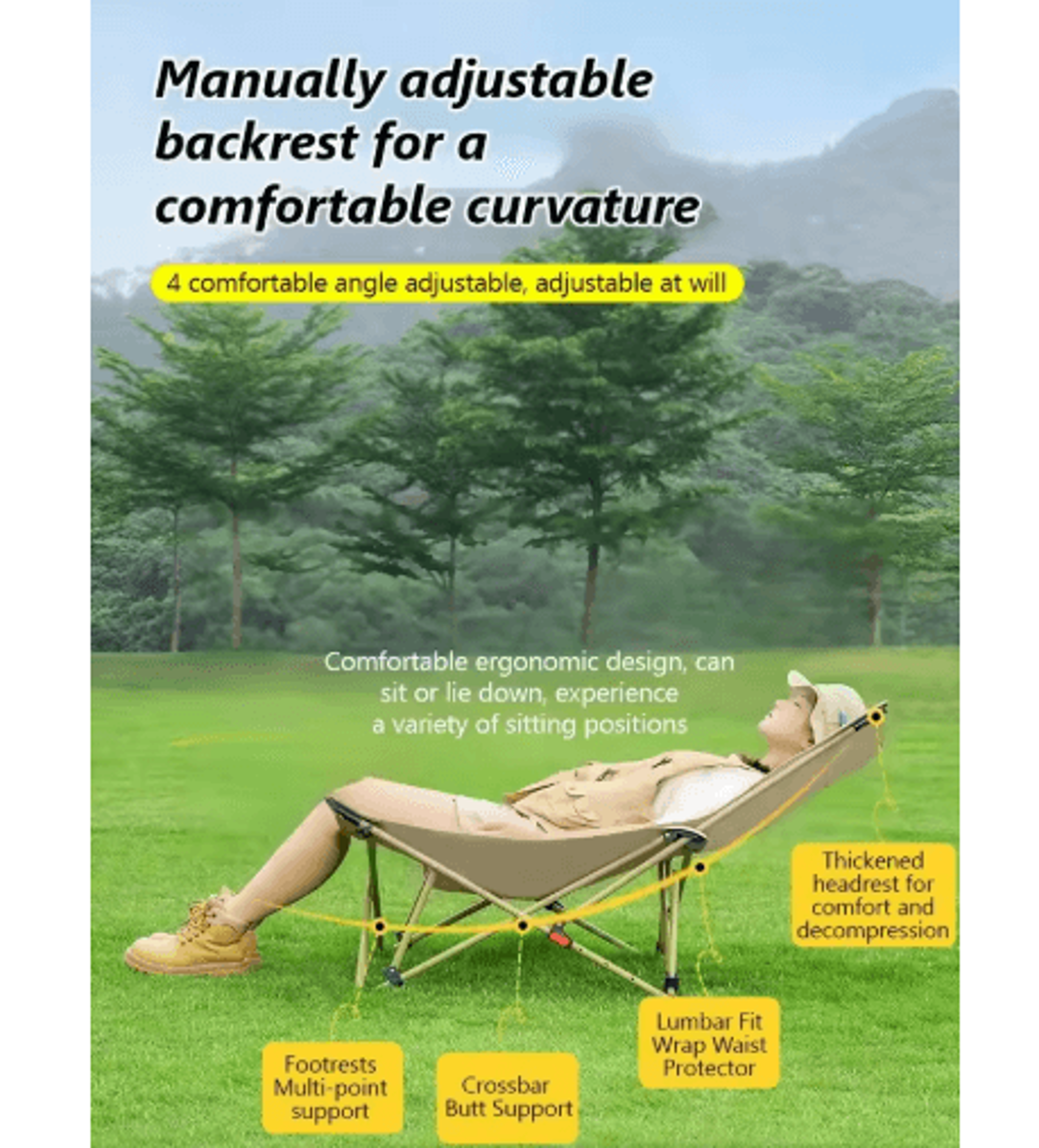 Portable Folding Camping Lounge Chair With Adjustable Backrest 8