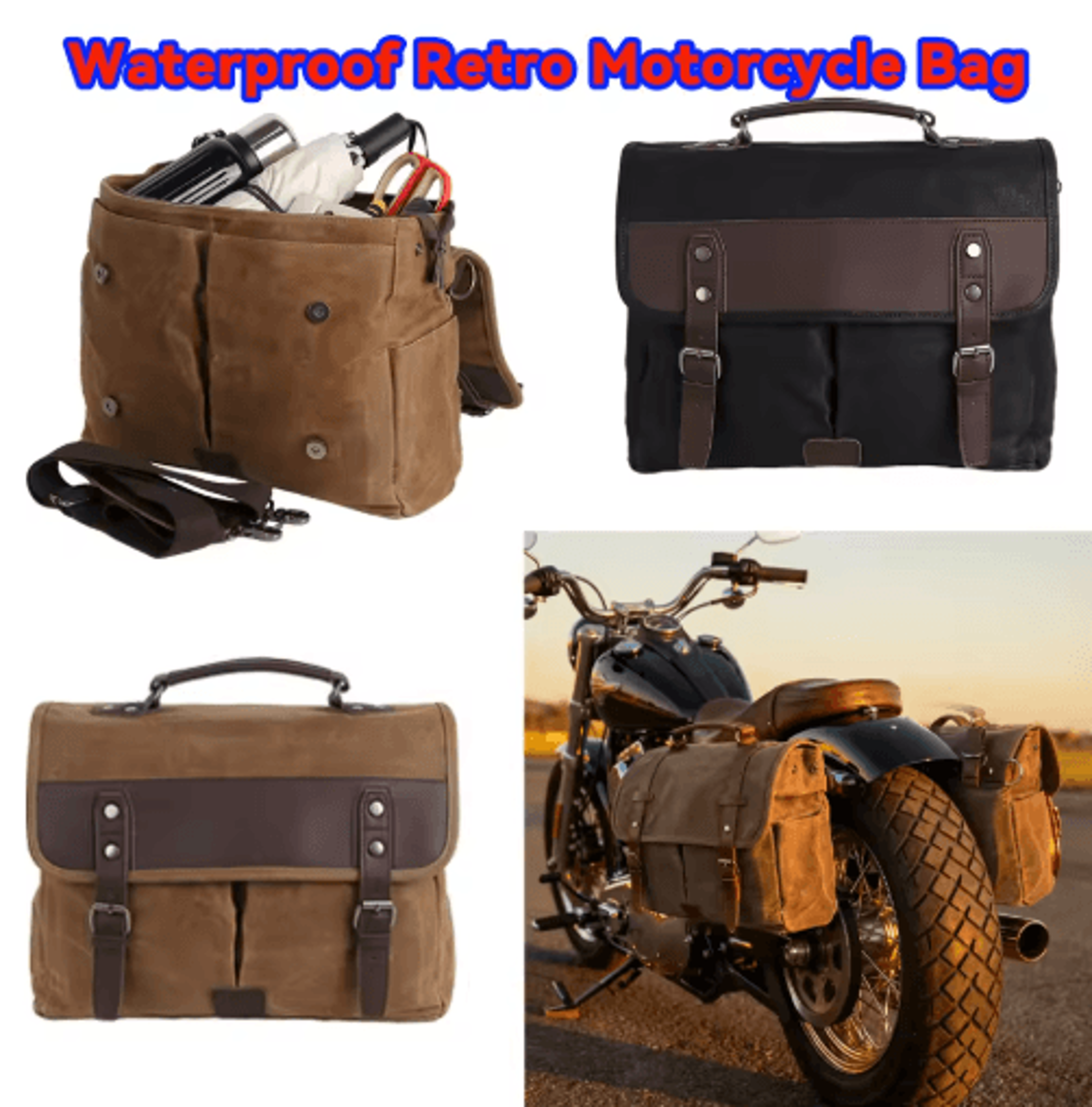 motorcycle waterproof side bag vintage saddlebag large capacity travel luggage tool bag
