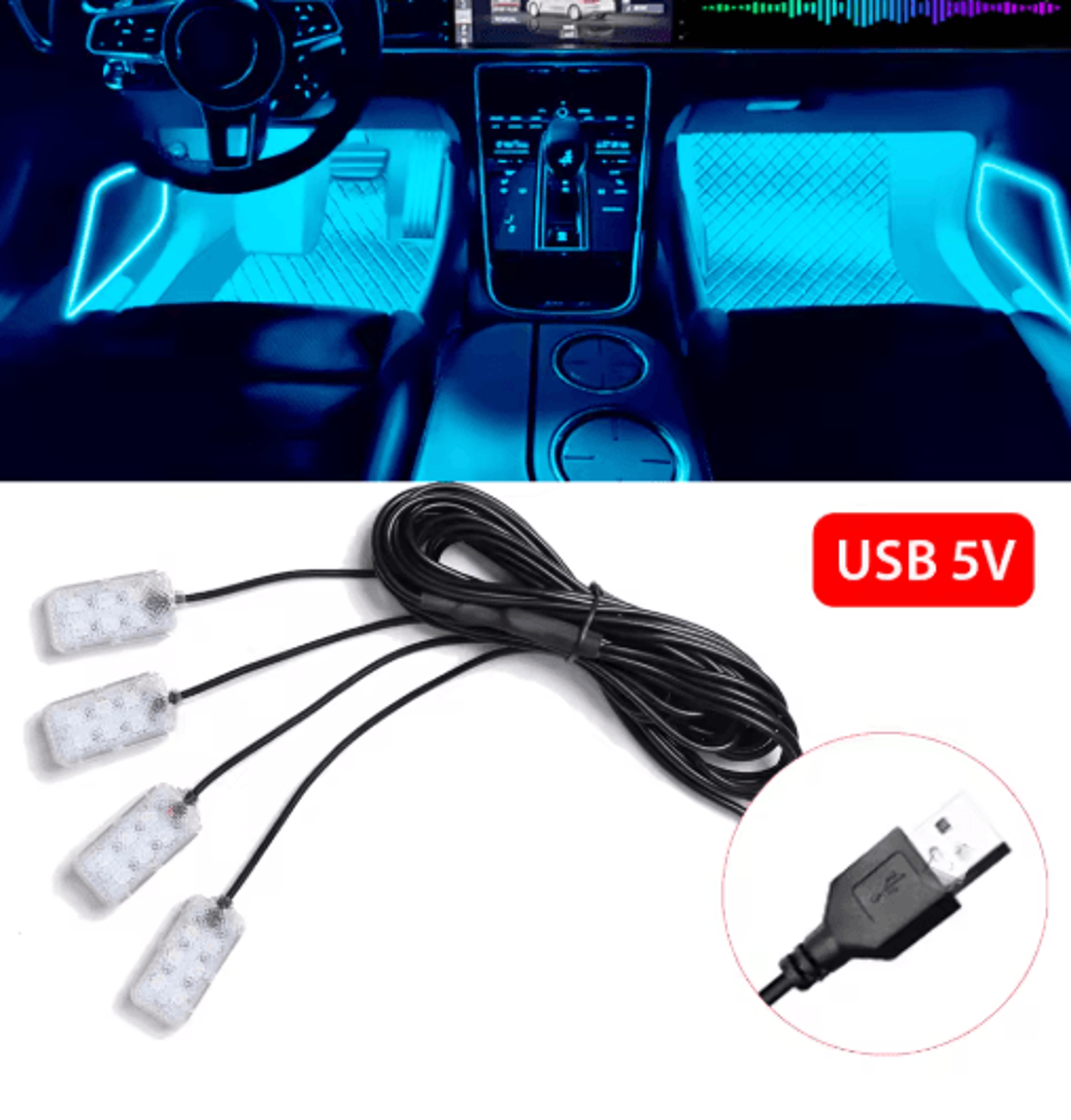 LED Car Interior Ambient Strip Lights With USB And 12V Power 6