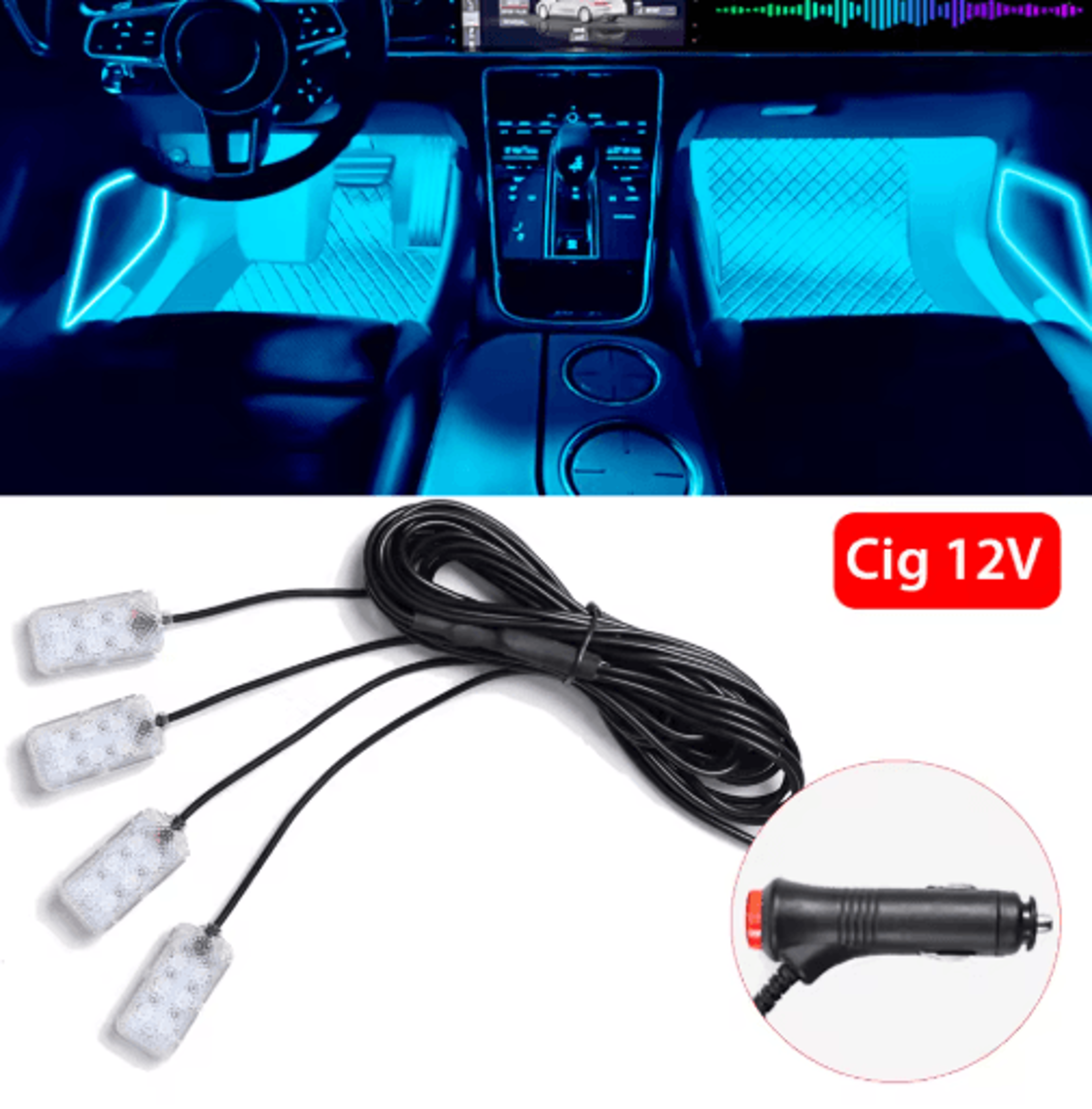 LED Car Interior Ambient Strip Lights With USB And 12V Power 1