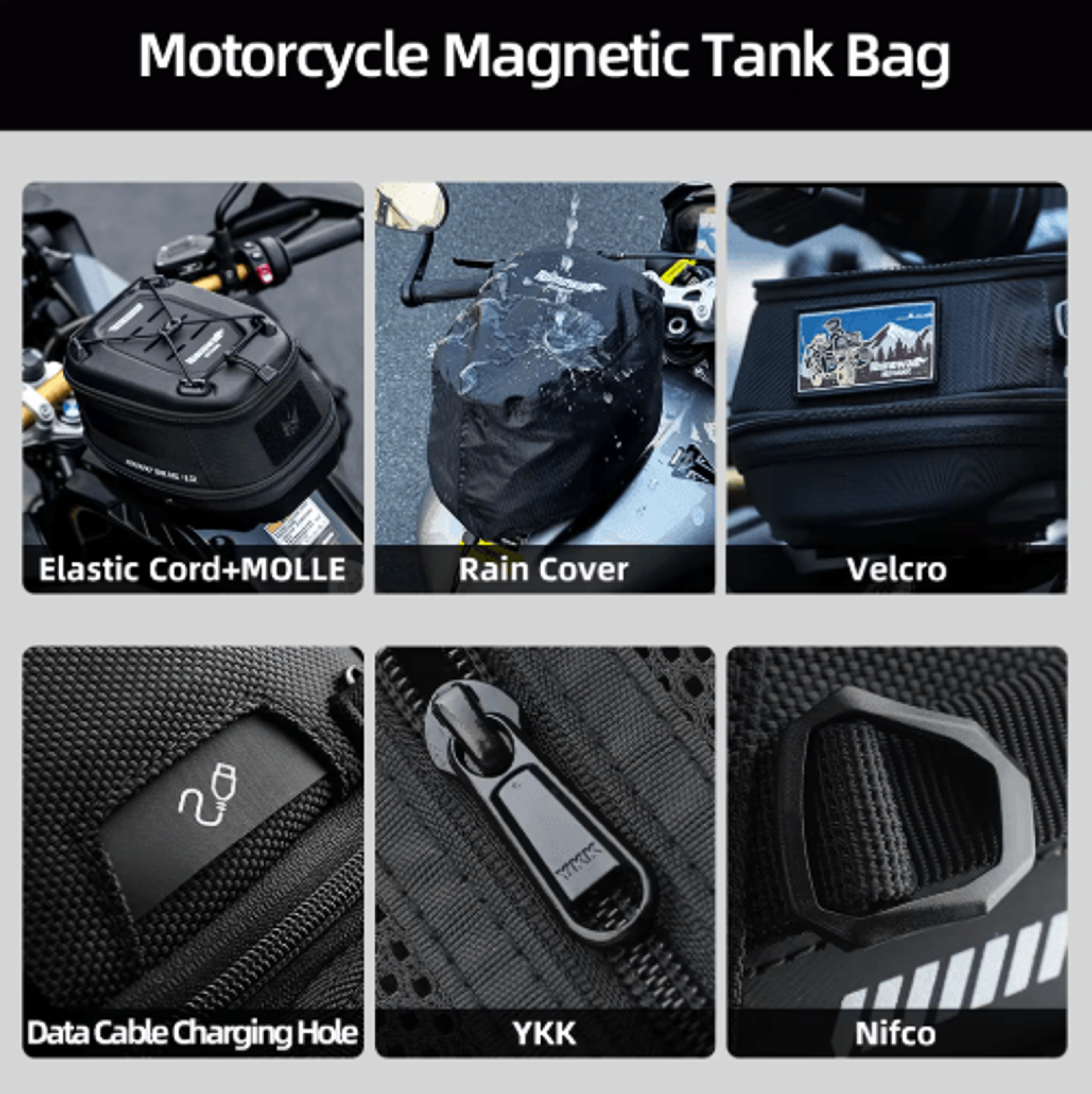 65L Waterproof Motorcycle Magnetic Tank Bag With Quick Release 23