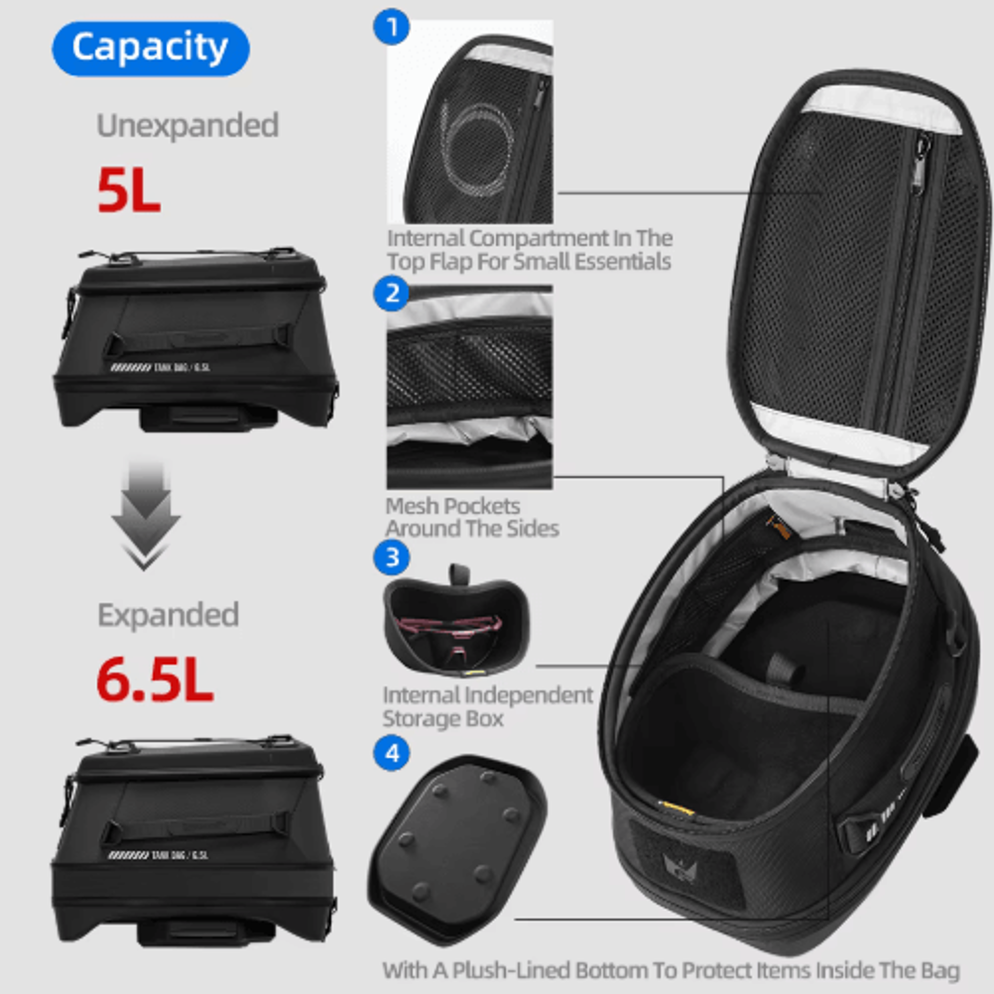65L Waterproof Motorcycle Magnetic Tank Bag With Quick Release 27