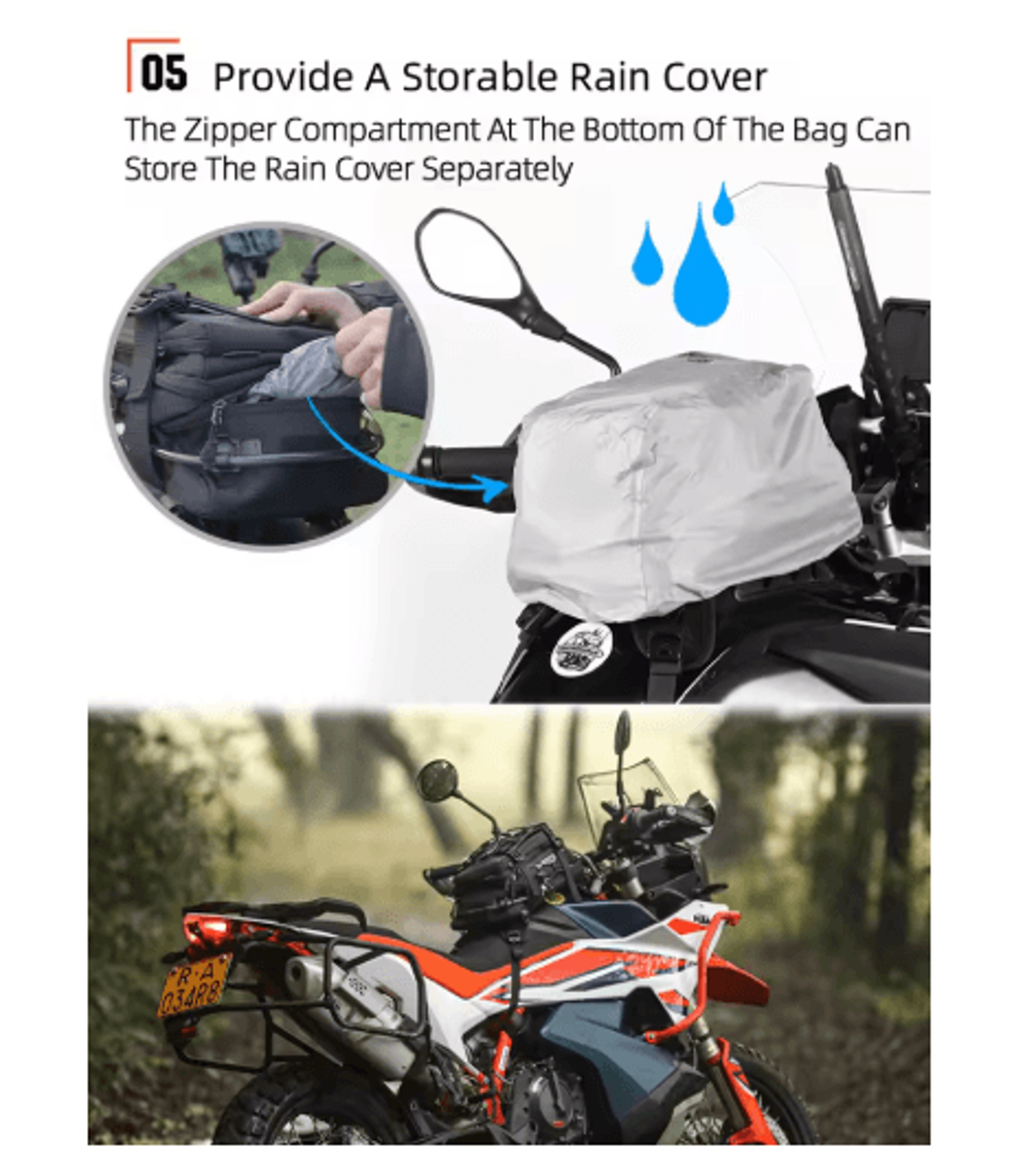 9L Motorcycle Tank Bag  MultiCompartment Backpack With Rain Cover  15L Water Bag 3