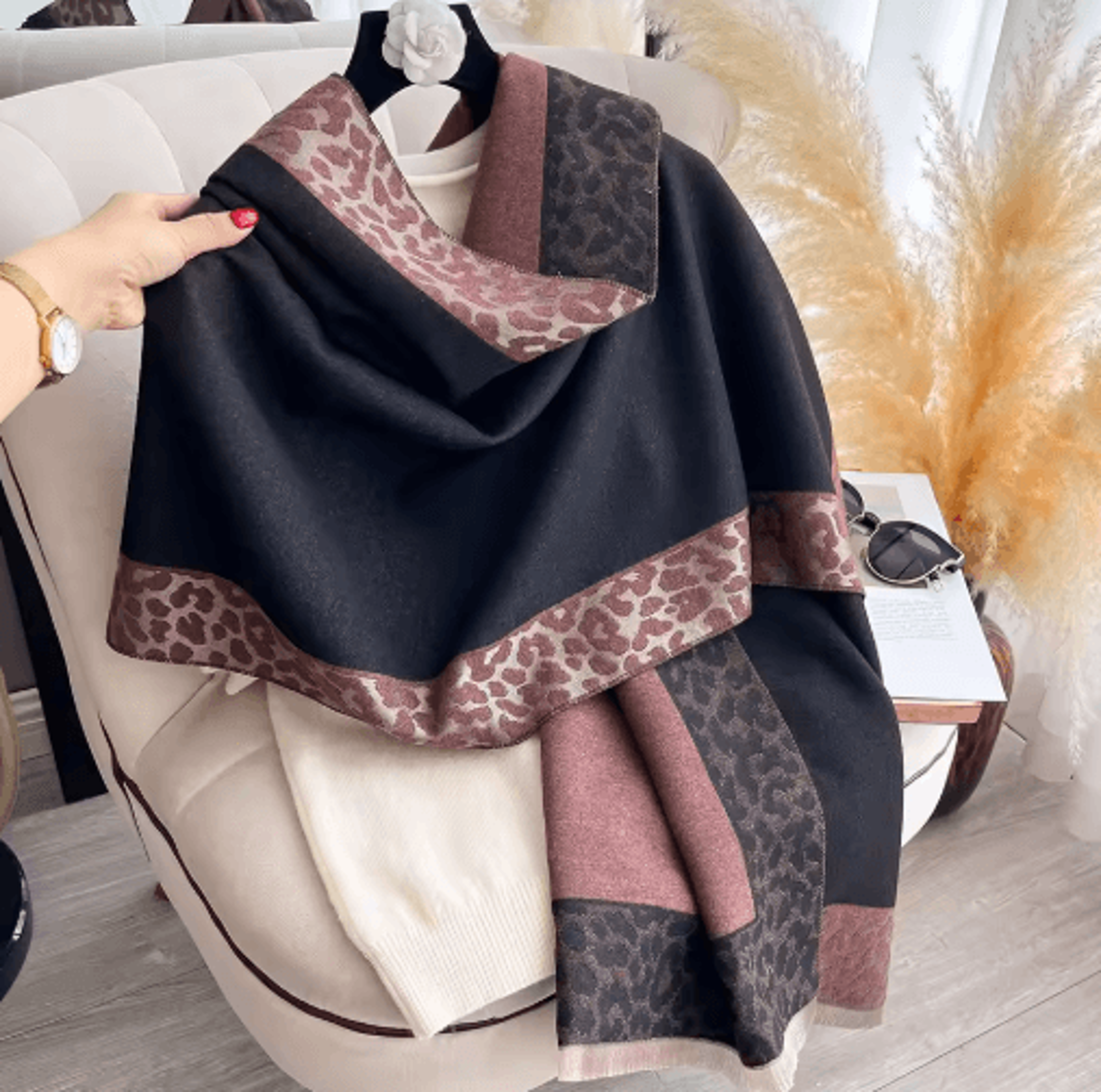 Luxury CashmereStyle Plaid Leopard Scarf  Warm Winter Shawl  Wrap 4