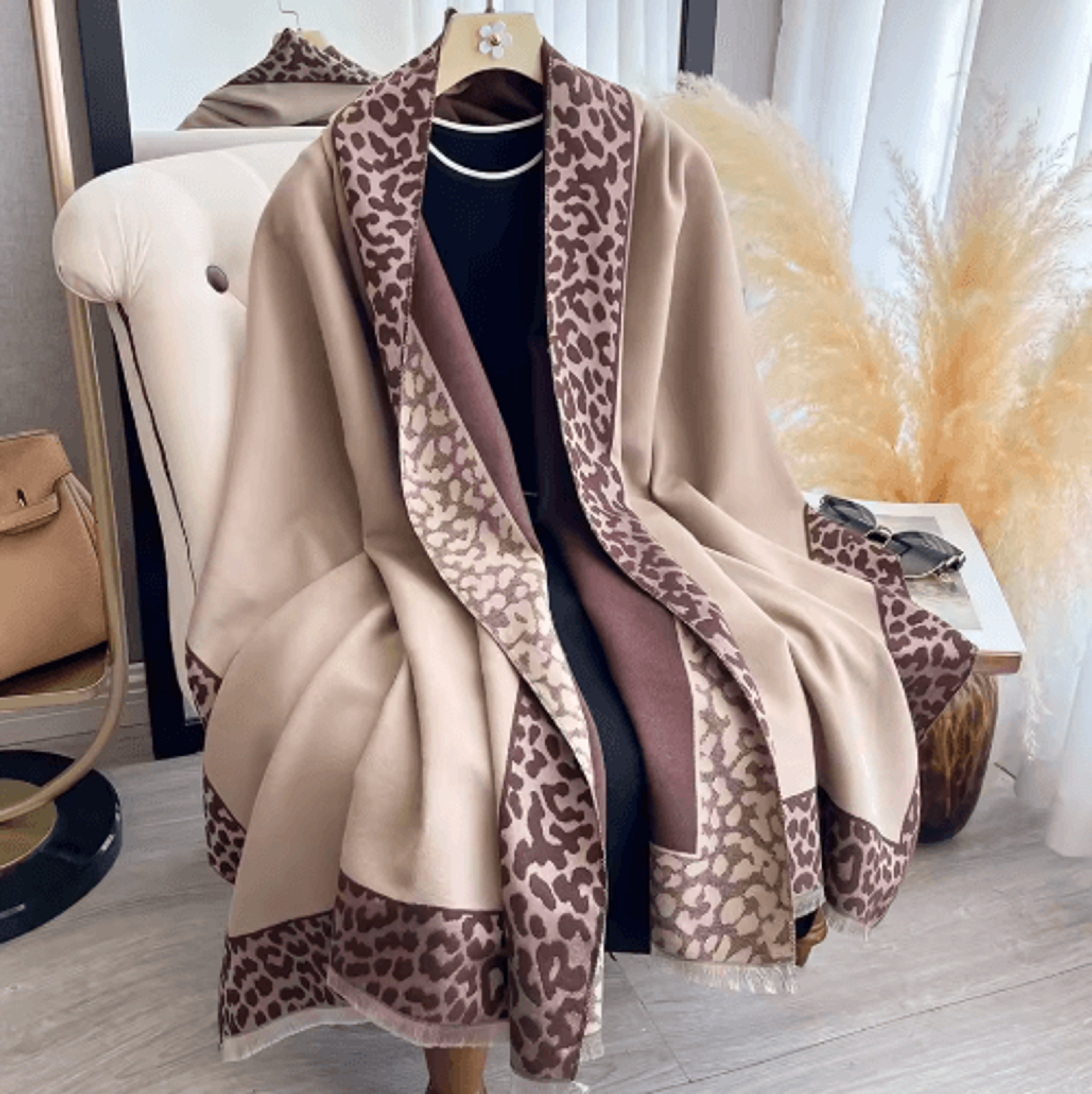 Luxury CashmereStyle Plaid Leopard Scarf  Warm Winter Shawl  Wrap 6