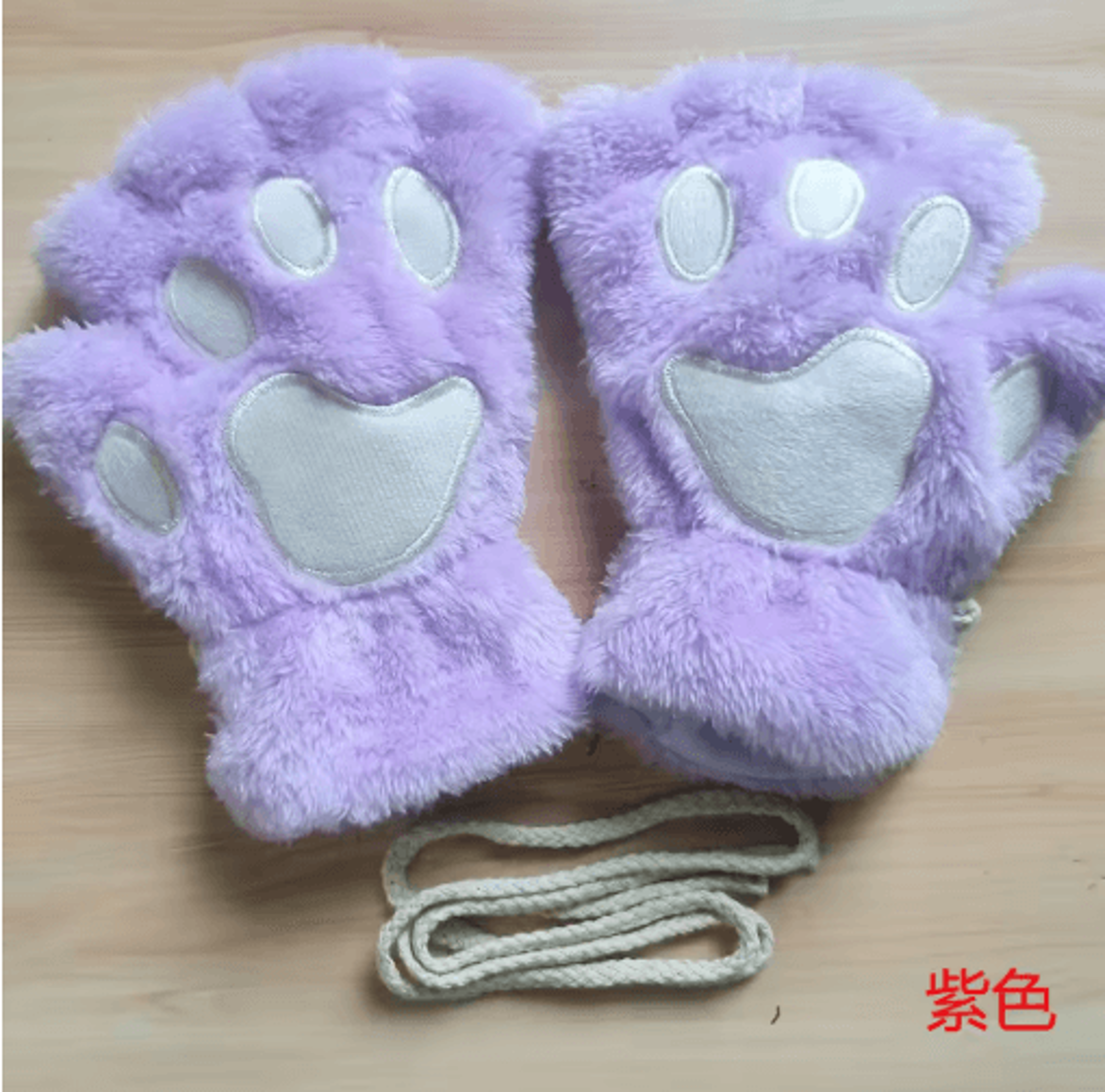 Cute Plush Cat Paw Gloves  Soft Fingerless Winter Mittens 8