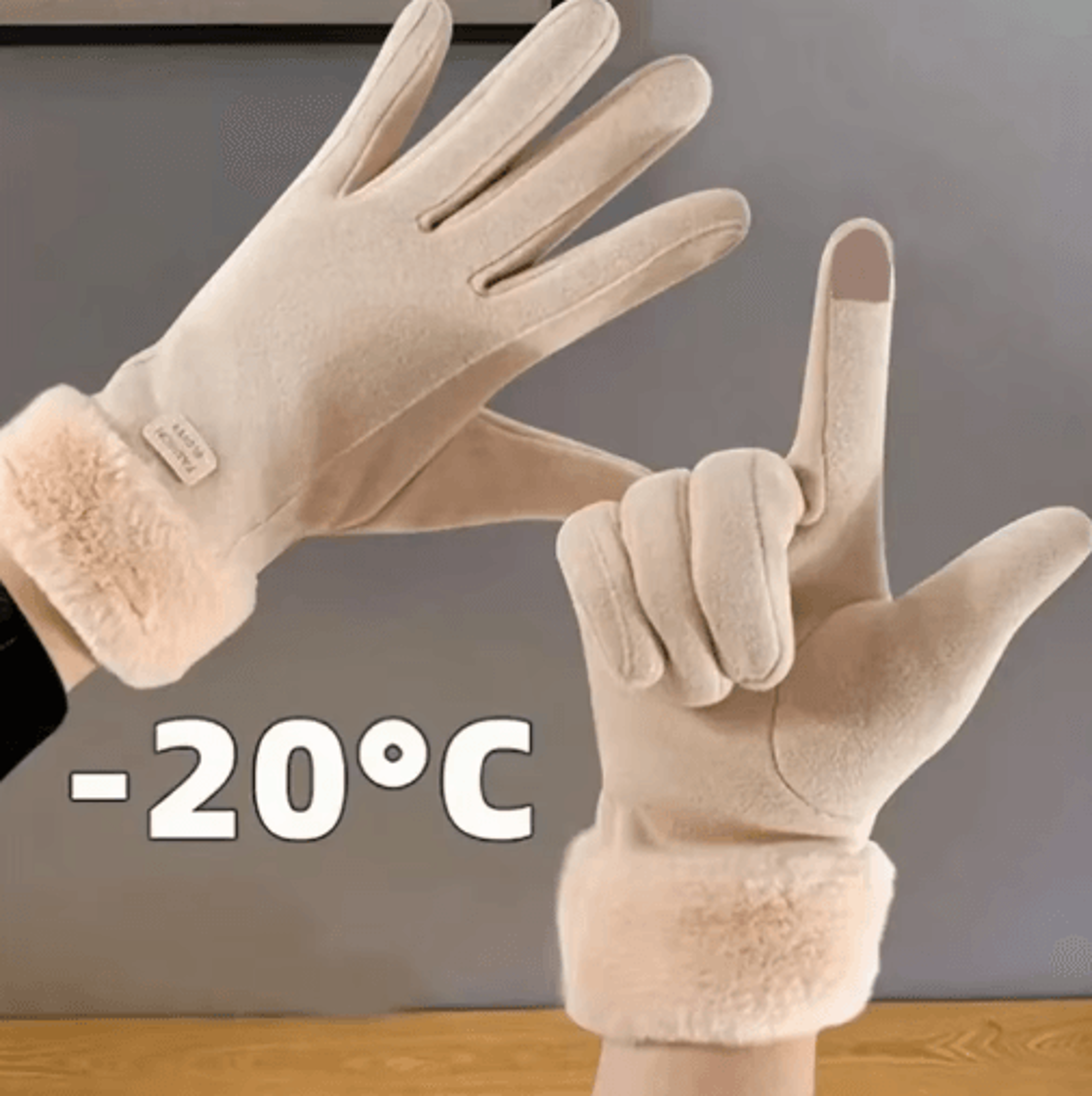 beige plush-lined touchscreen gloves – thick warm winter gloves