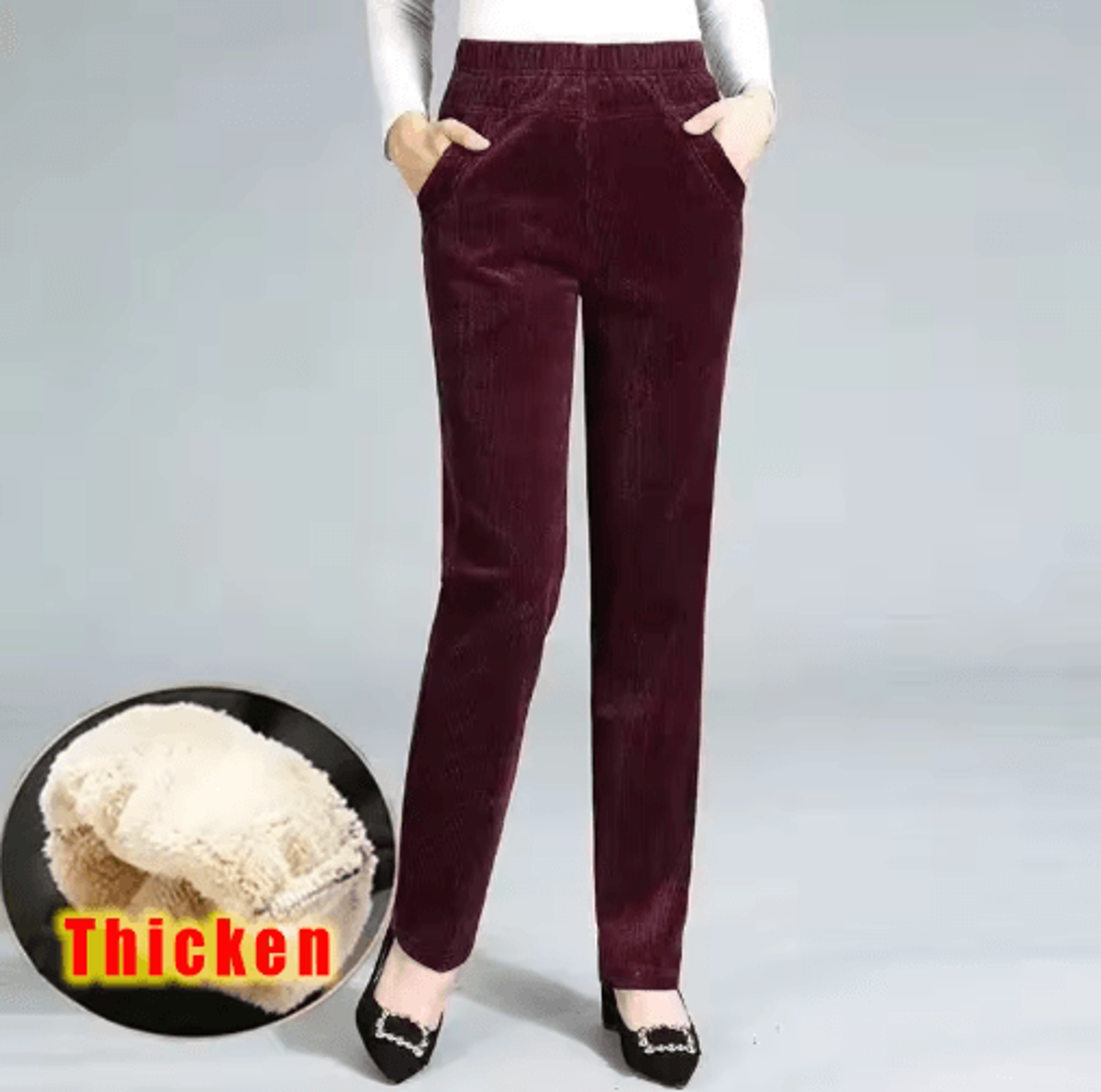 Womens FleeceLined Corduroy Pants  HighWaist Slim Winter Trousers 3