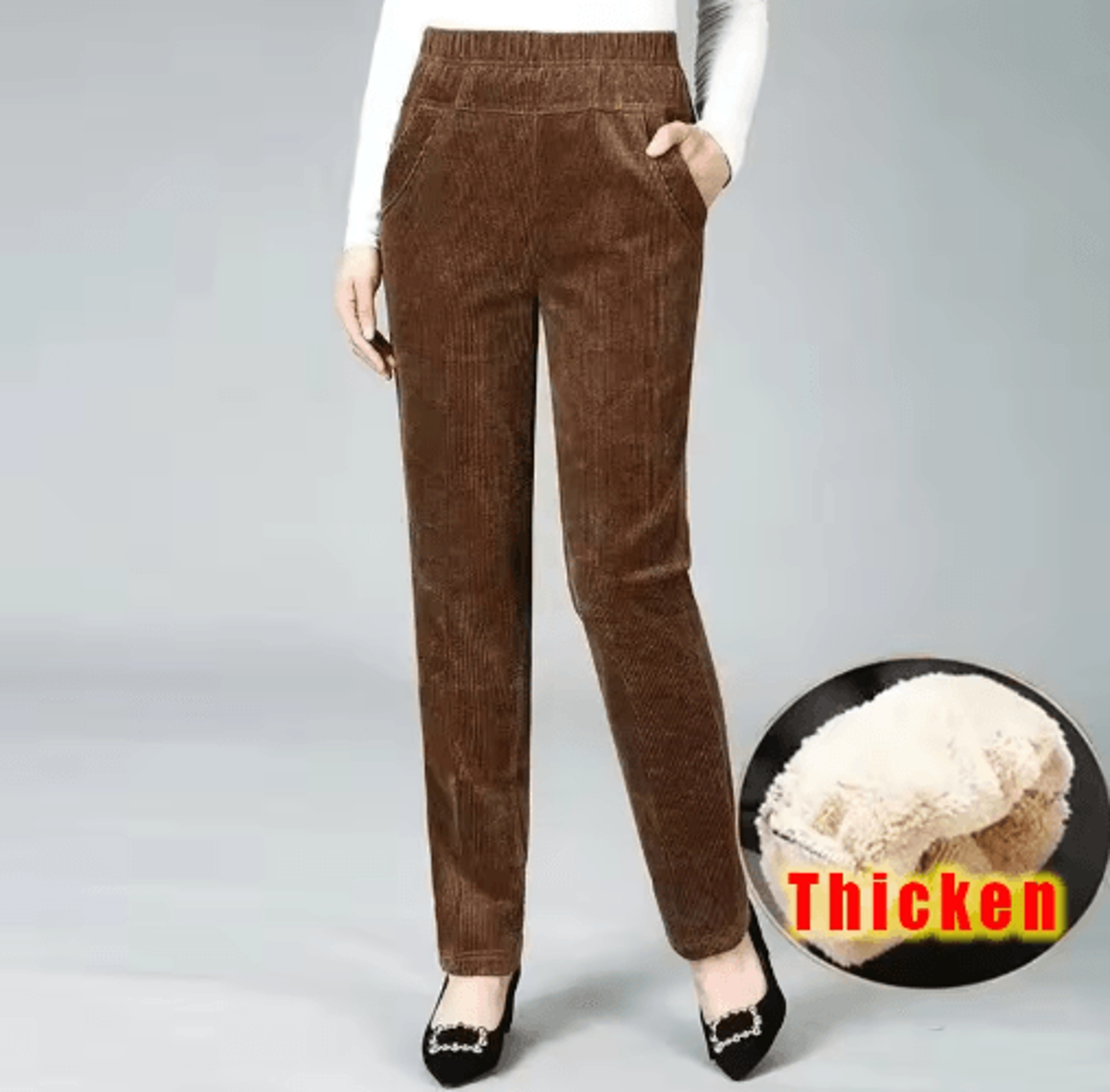 Womens FleeceLined Corduroy Pants  HighWaist Slim Winter Trousers 6