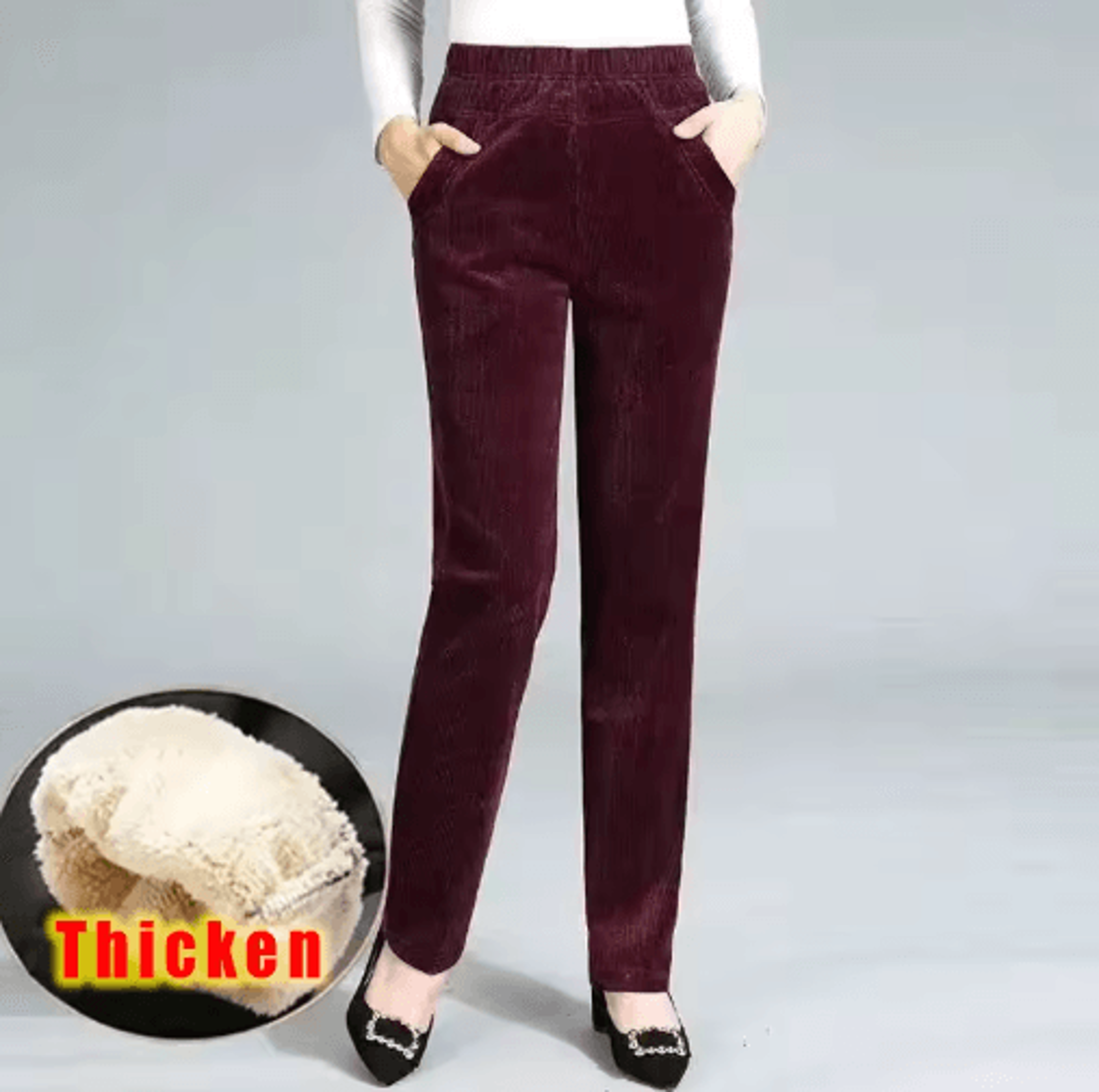 Womens FleeceLined Corduroy Pants  HighWaist Slim Winter Trousers 8