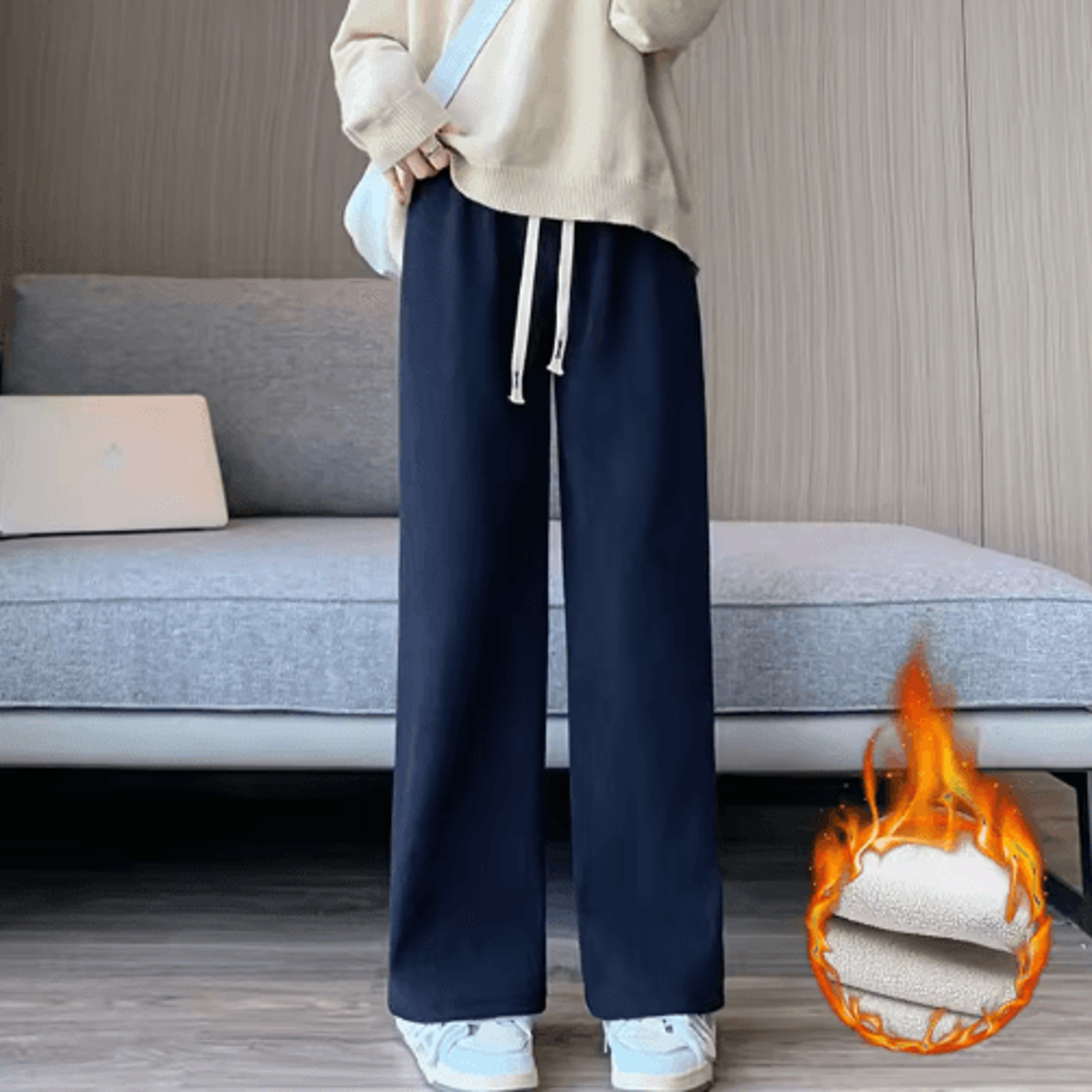 Womens FleeceLined Wide Leg Pants  Warm Elastic Waist Winter Trousers 5