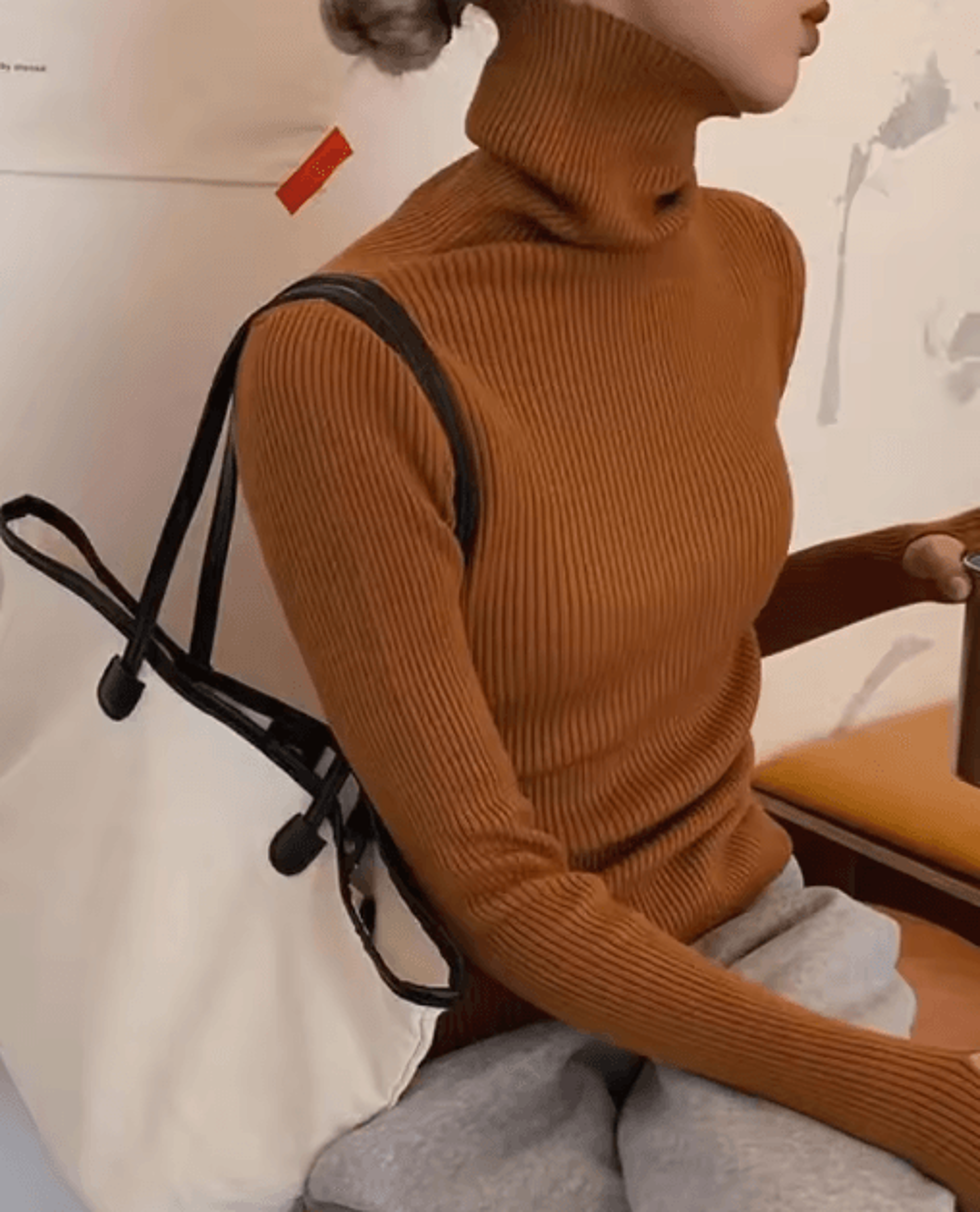 Womens Turtleneck Knit Sweater  Korean Style Pullover With Thumb Holes 9