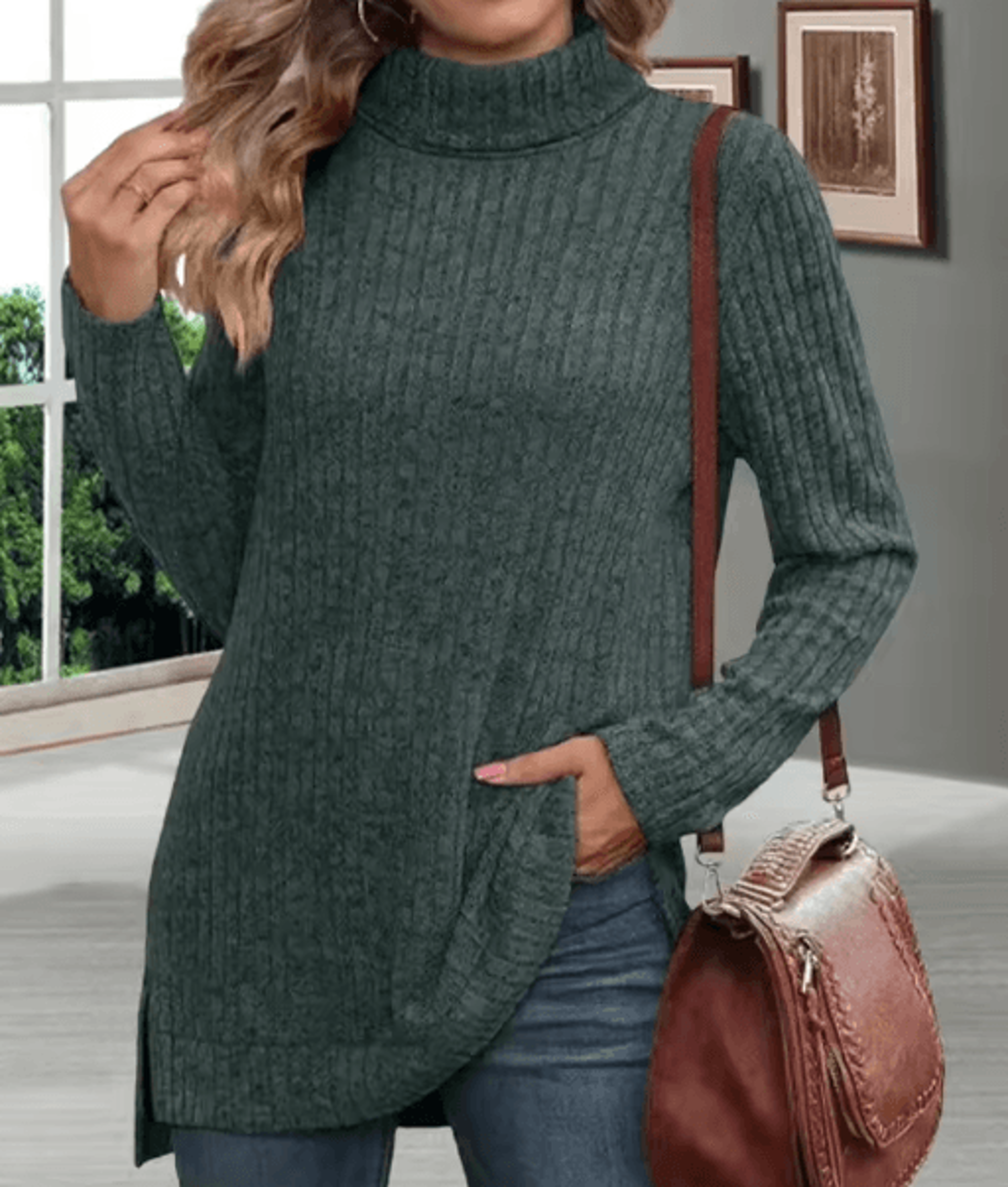 Womens Thick Striped Turtleneck Sweater  Warm Loose Knit Pullover 3