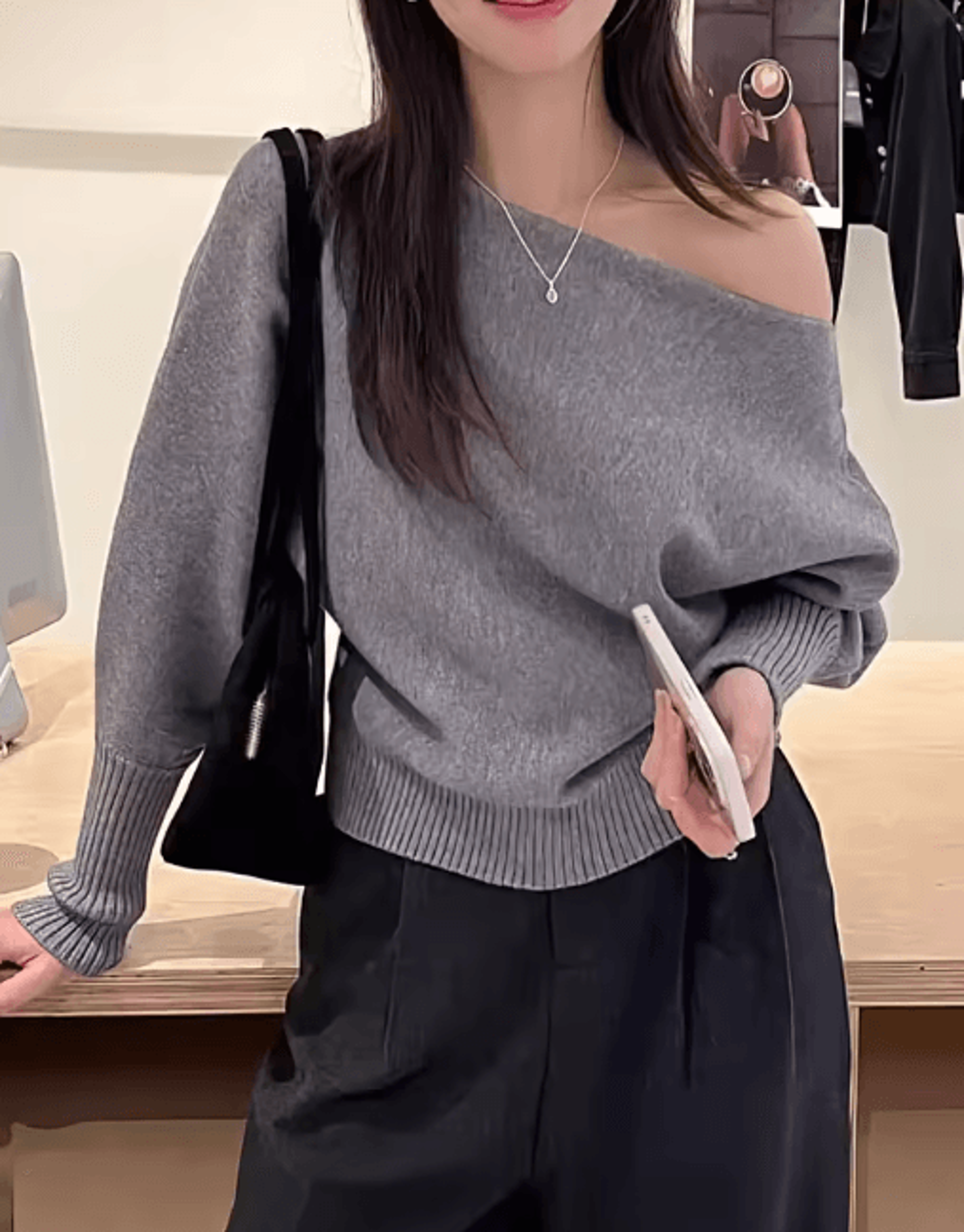 Womens OffShoulder Sweater Thick Korean Style Knit Pullover 5