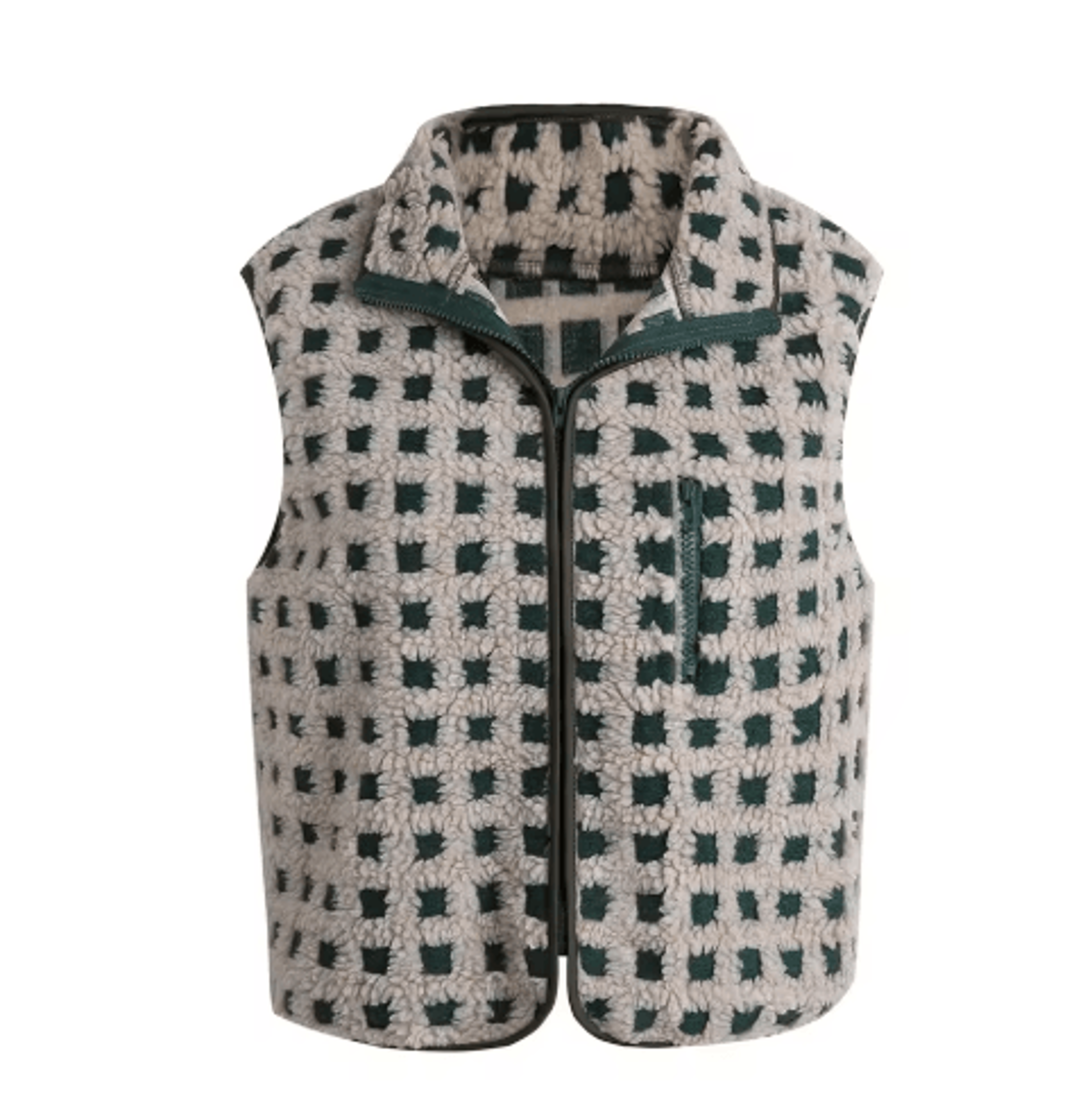 Womens Fuzzy Checkered Vest  Warm ZipUp Sleeveless Jacket 1