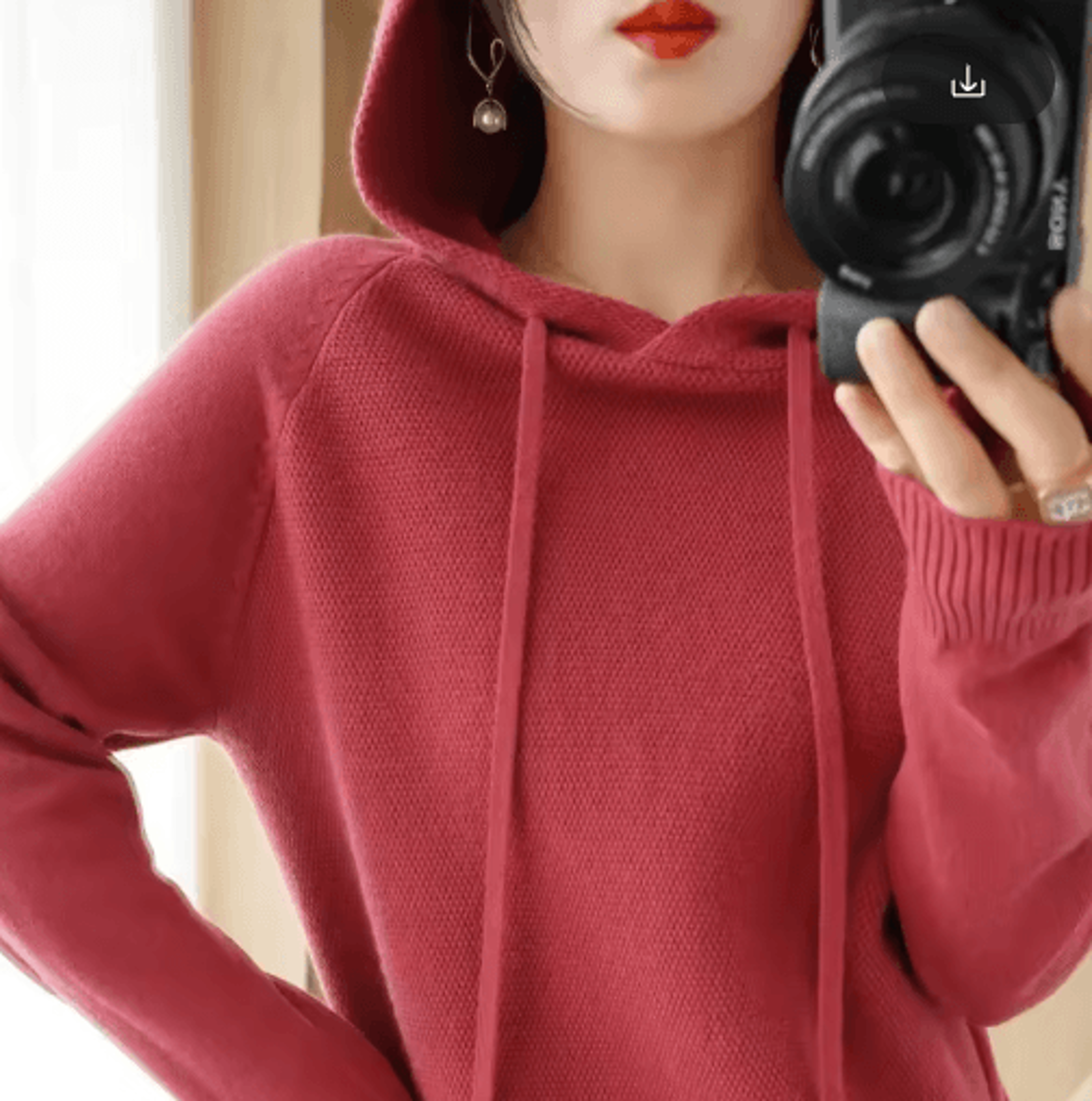 Womens Hooded Knit Sweater  Warm Casual Long Sleeve Pullover 2