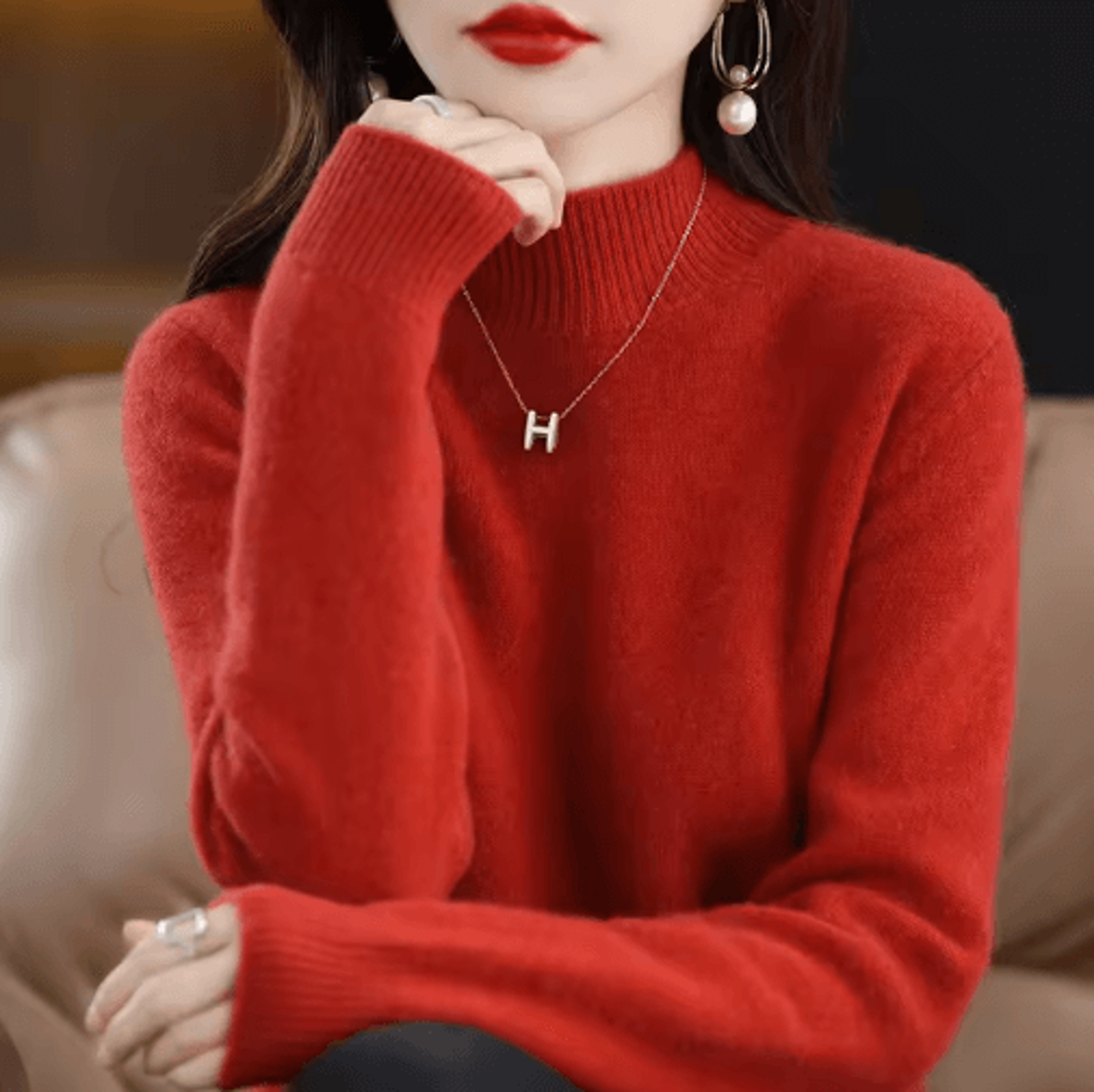 Womens Half Turtleneck Knit Sweater  Warm Korean Style Pullover 4