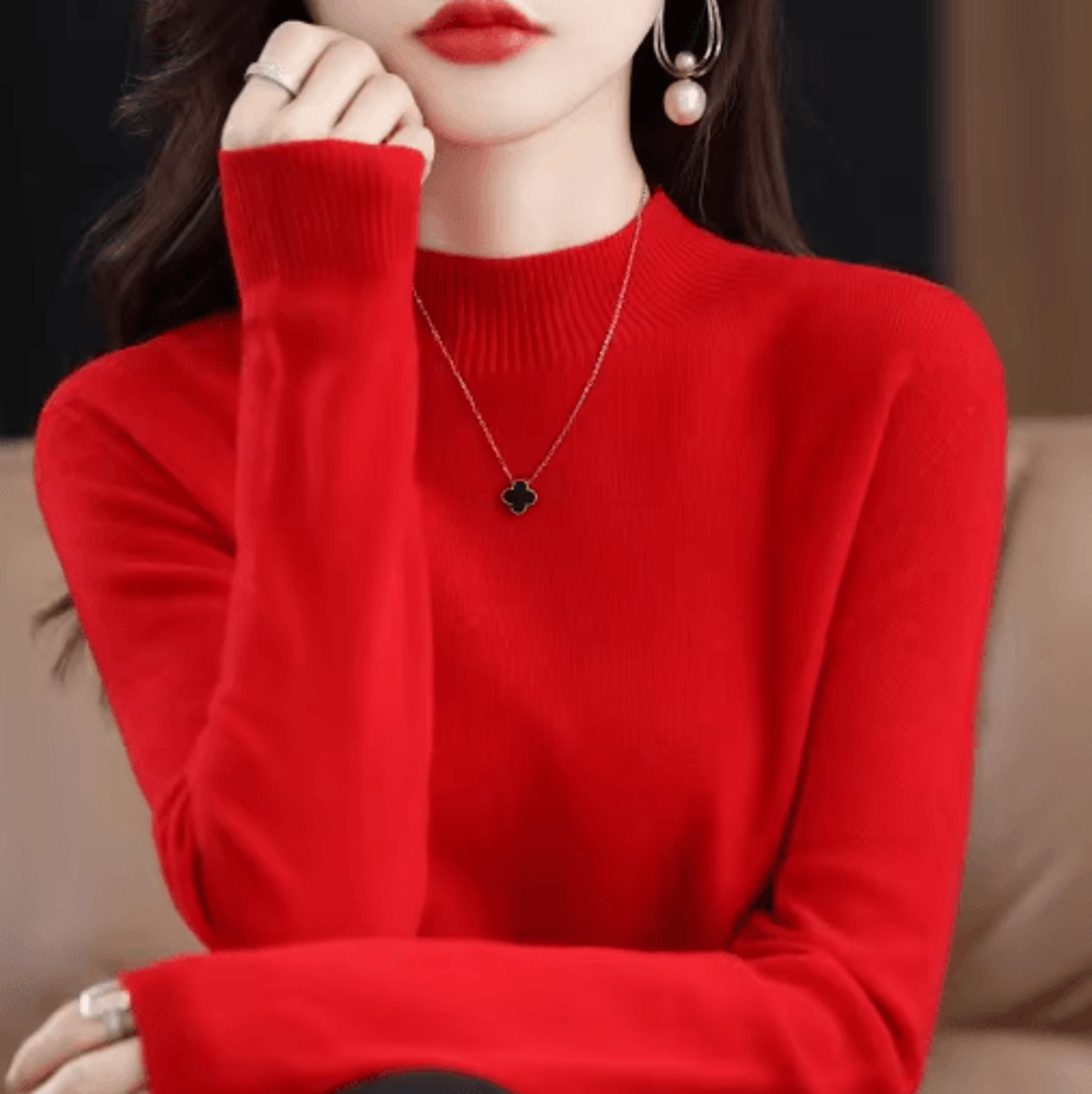 Womens Half Turtleneck Knit Sweater  Warm Korean Style Pullover 1