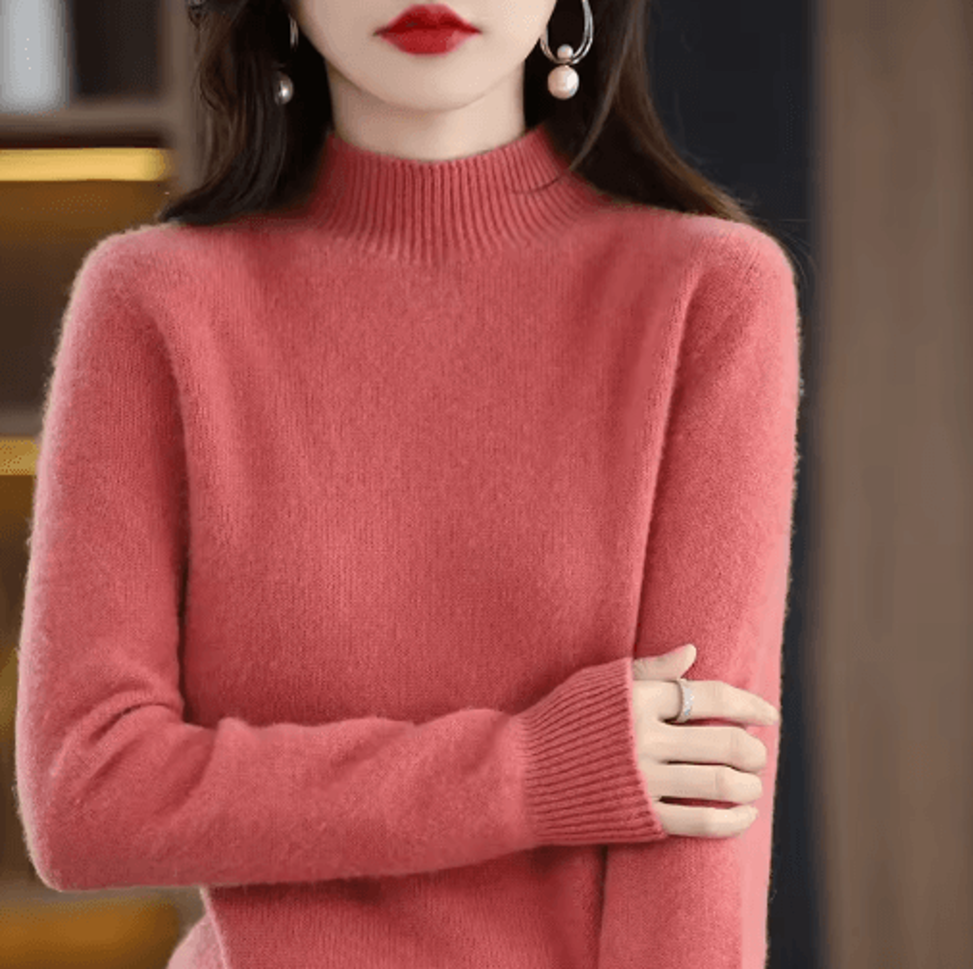 Womens Half Turtleneck Knit Sweater  Warm Korean Style Pullover 17
