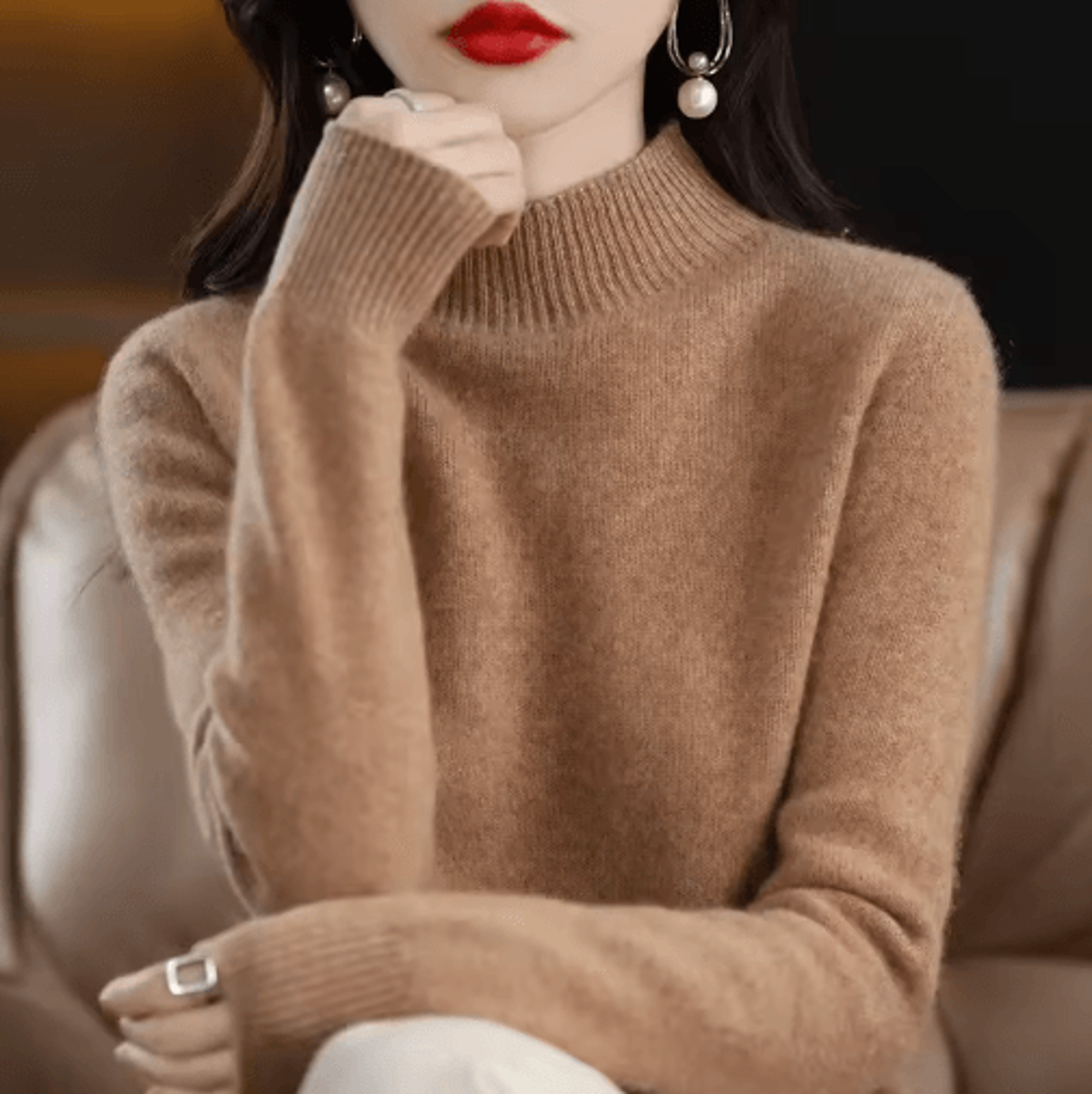 Womens Half Turtleneck Knit Sweater  Warm Korean Style Pullover 19