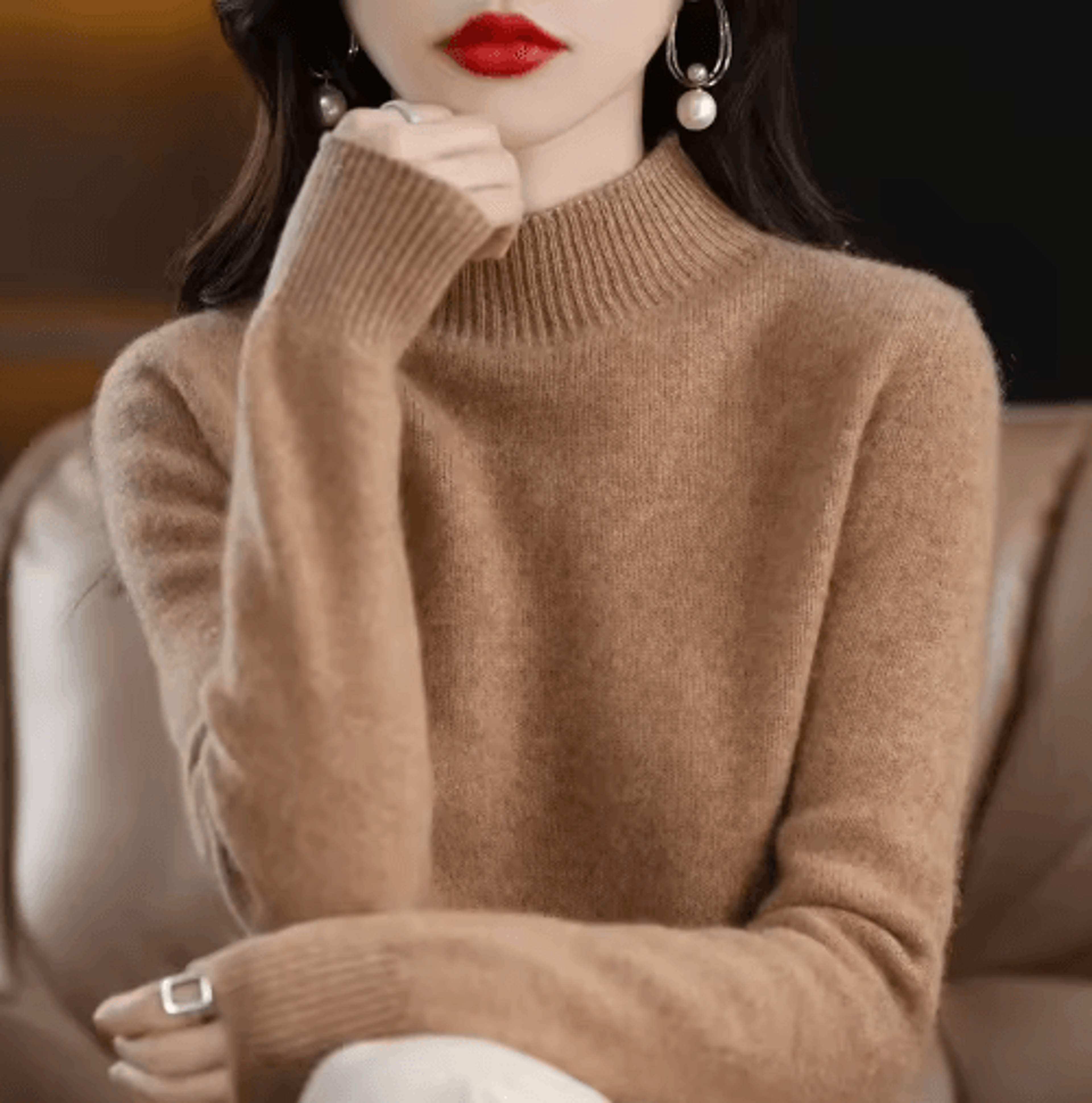 Womens Half Turtleneck Knit Sweater  Warm Korean Style Pullover 24