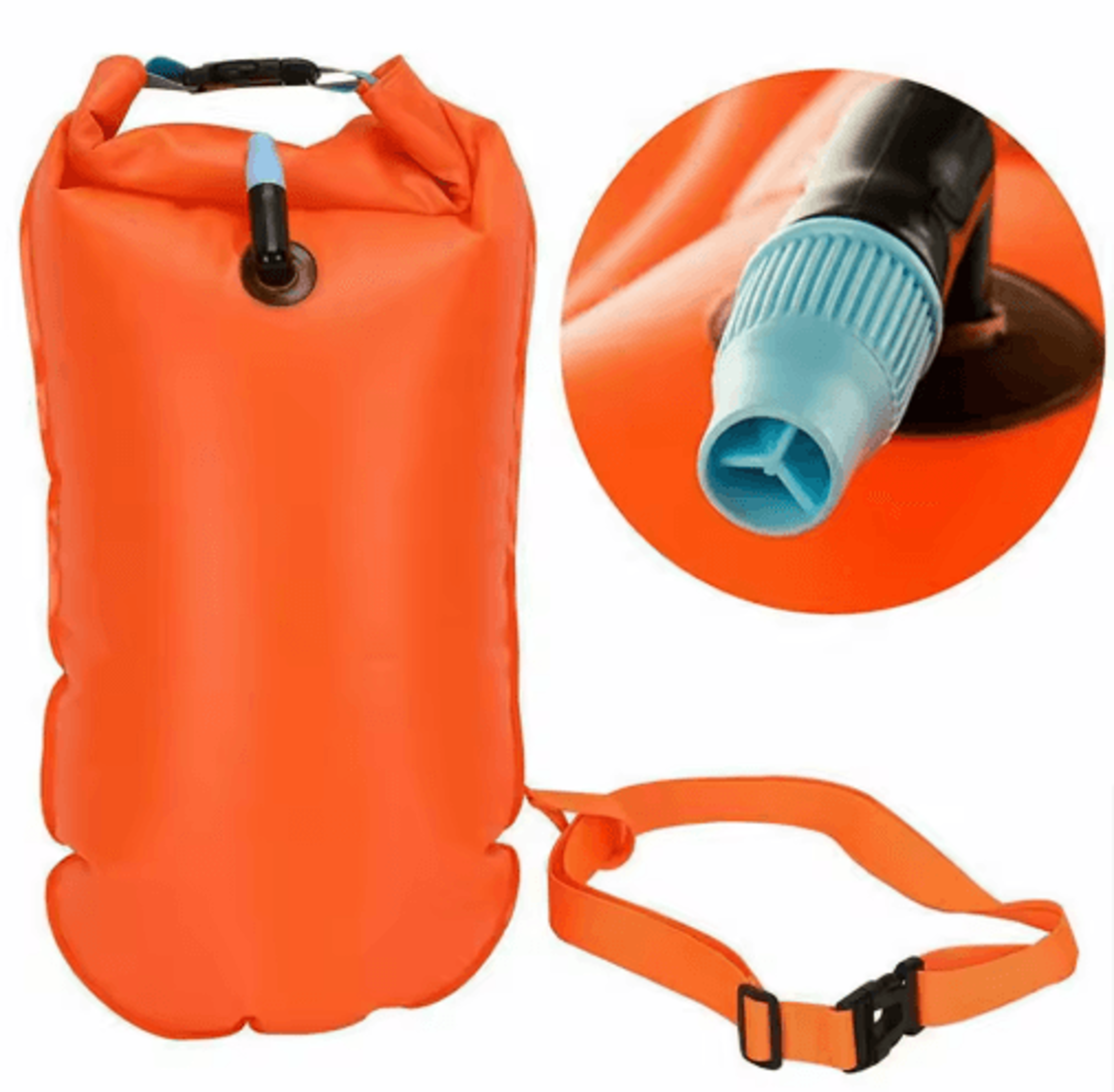 inflatable swim buoy dry bag – double air chamber tow float with waist belt