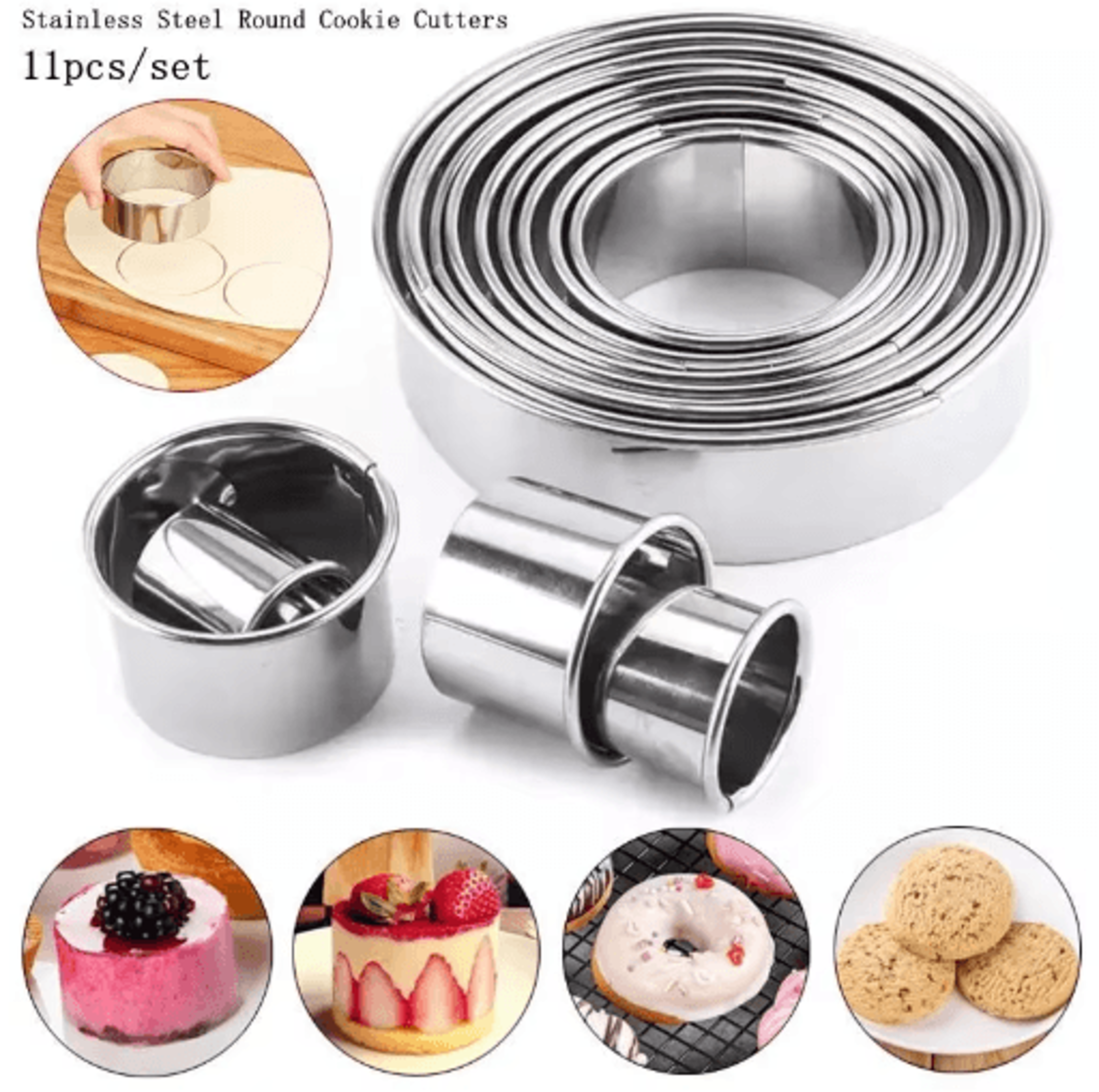 11-piece stainless steel cookie cutter set – round pastry & biscuit molds