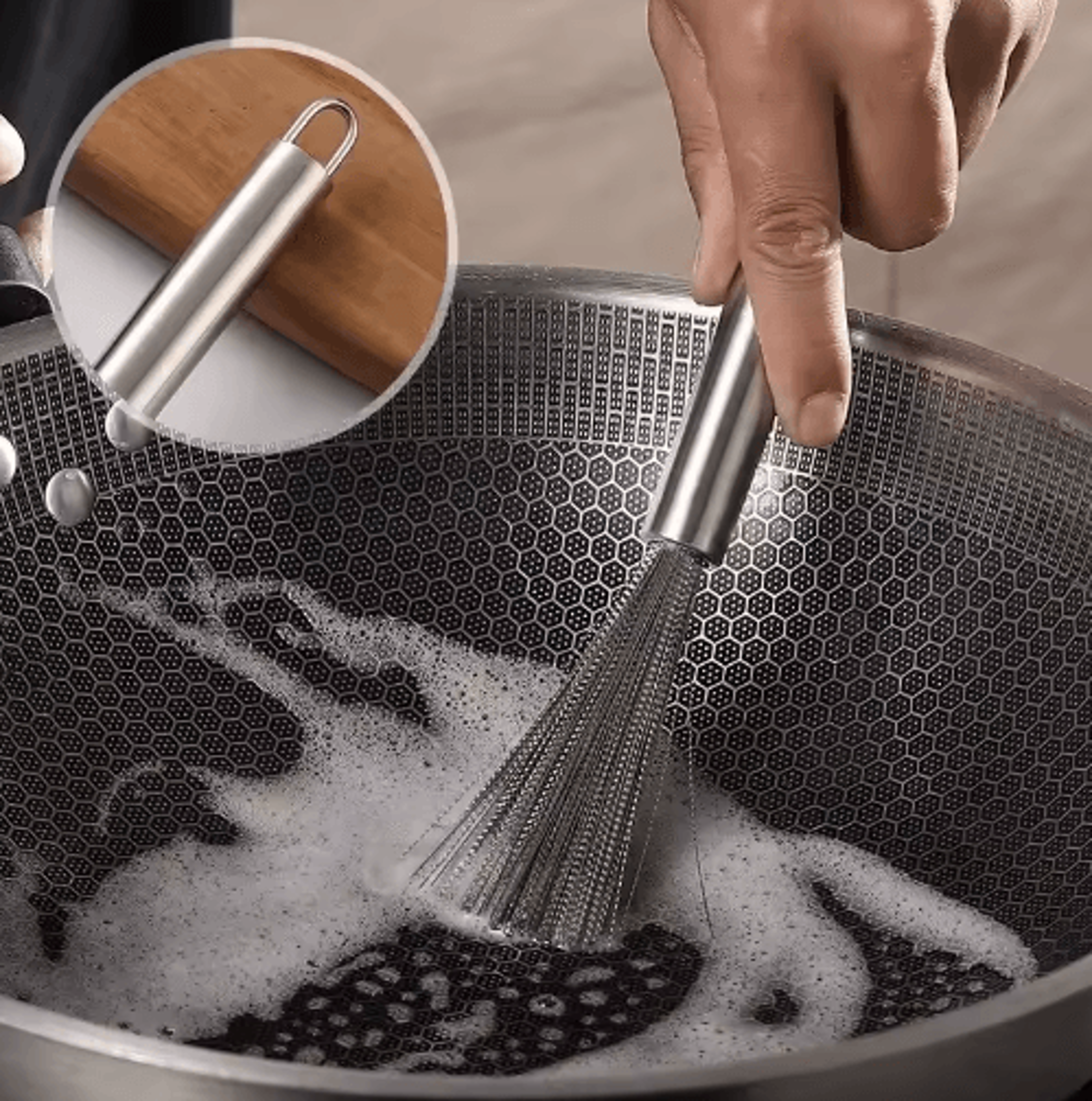 Long Handle Stainless Steel Cleaning Brush  Durable Kitchen Pot Scrubber 0