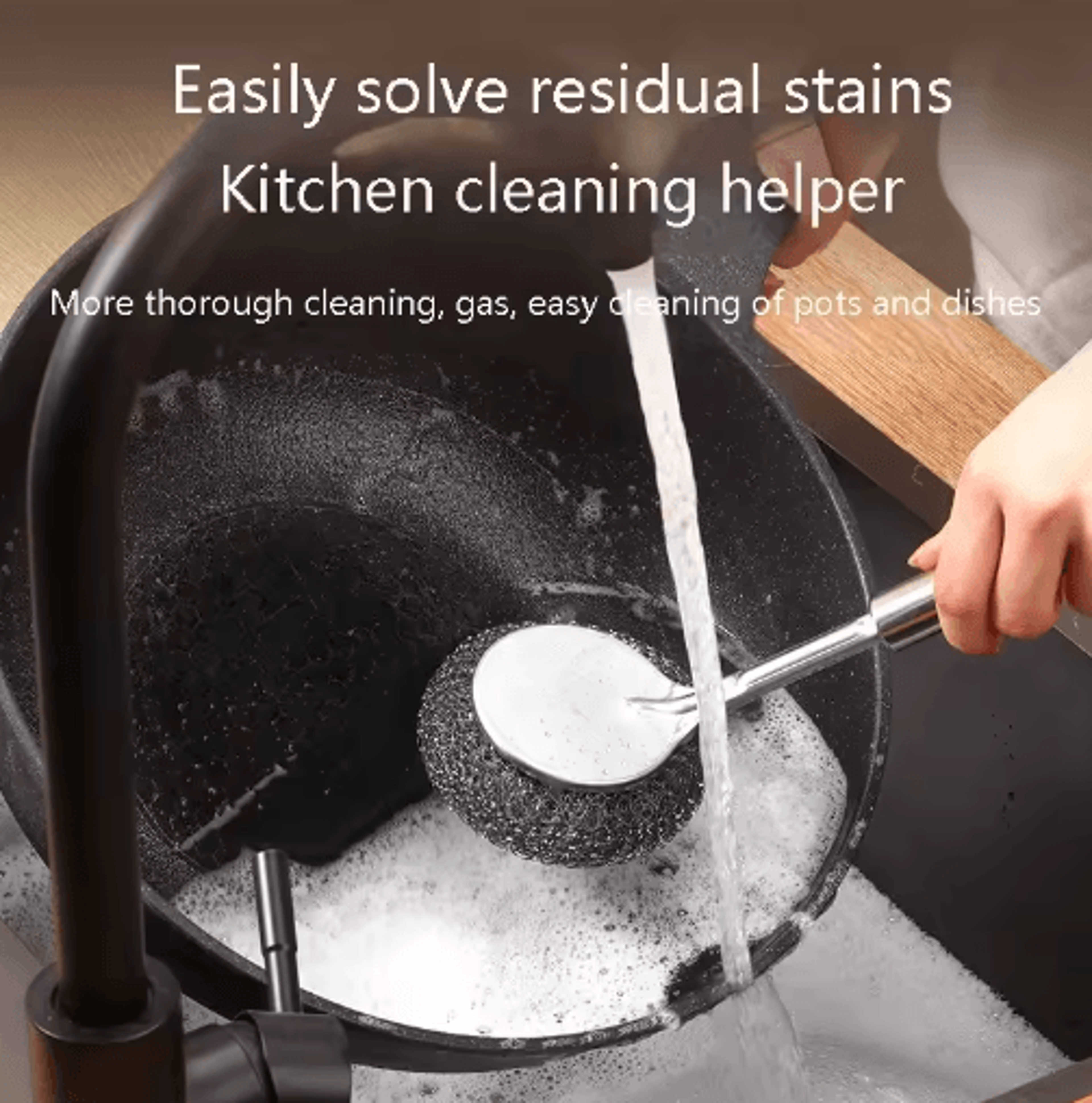 Long Handle Stainless Steel Wire Brush  Kitchen Pot  Sink Scrubber 5
