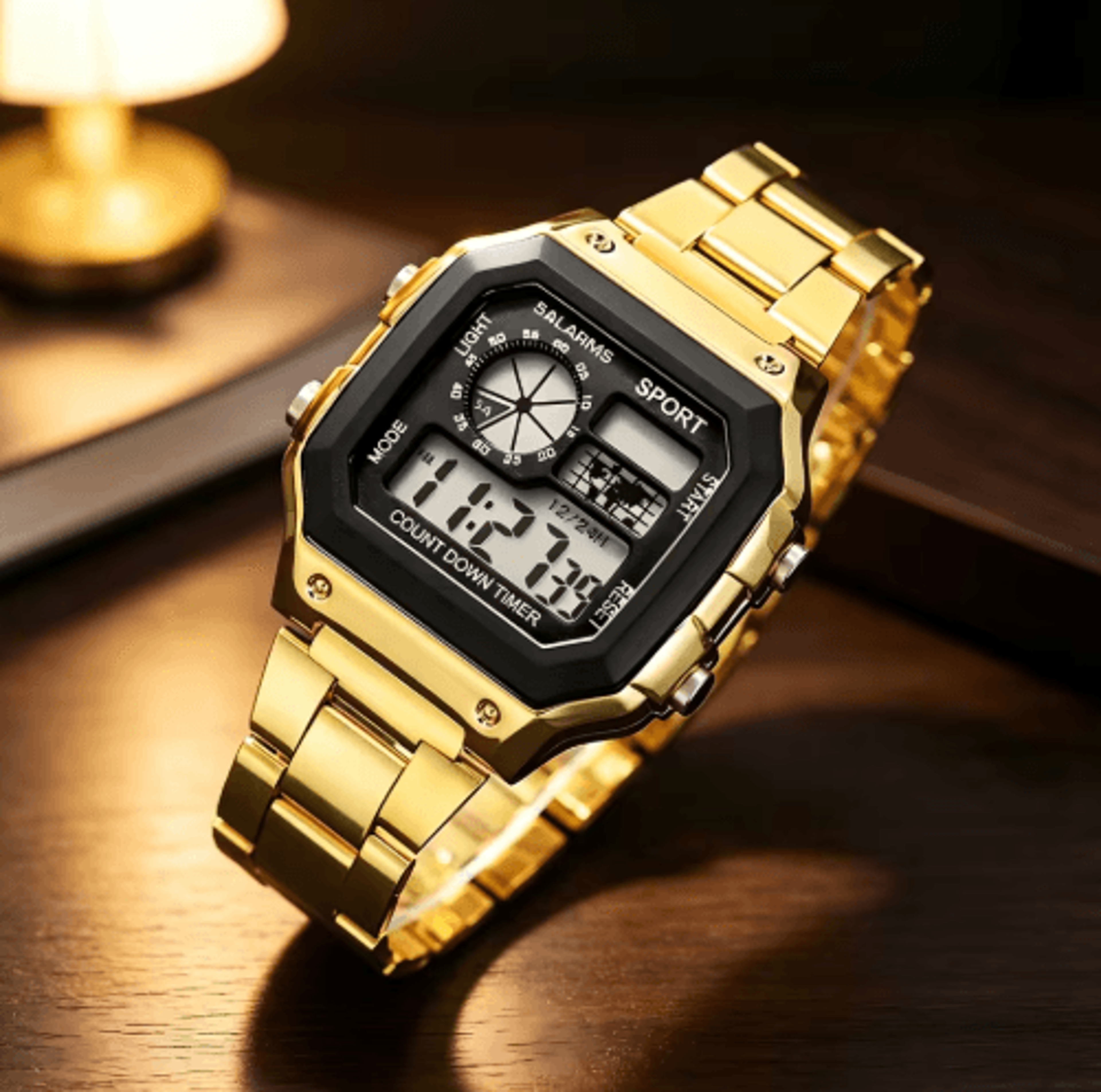 mens digital sports watch – stainless steel led wristwatch
